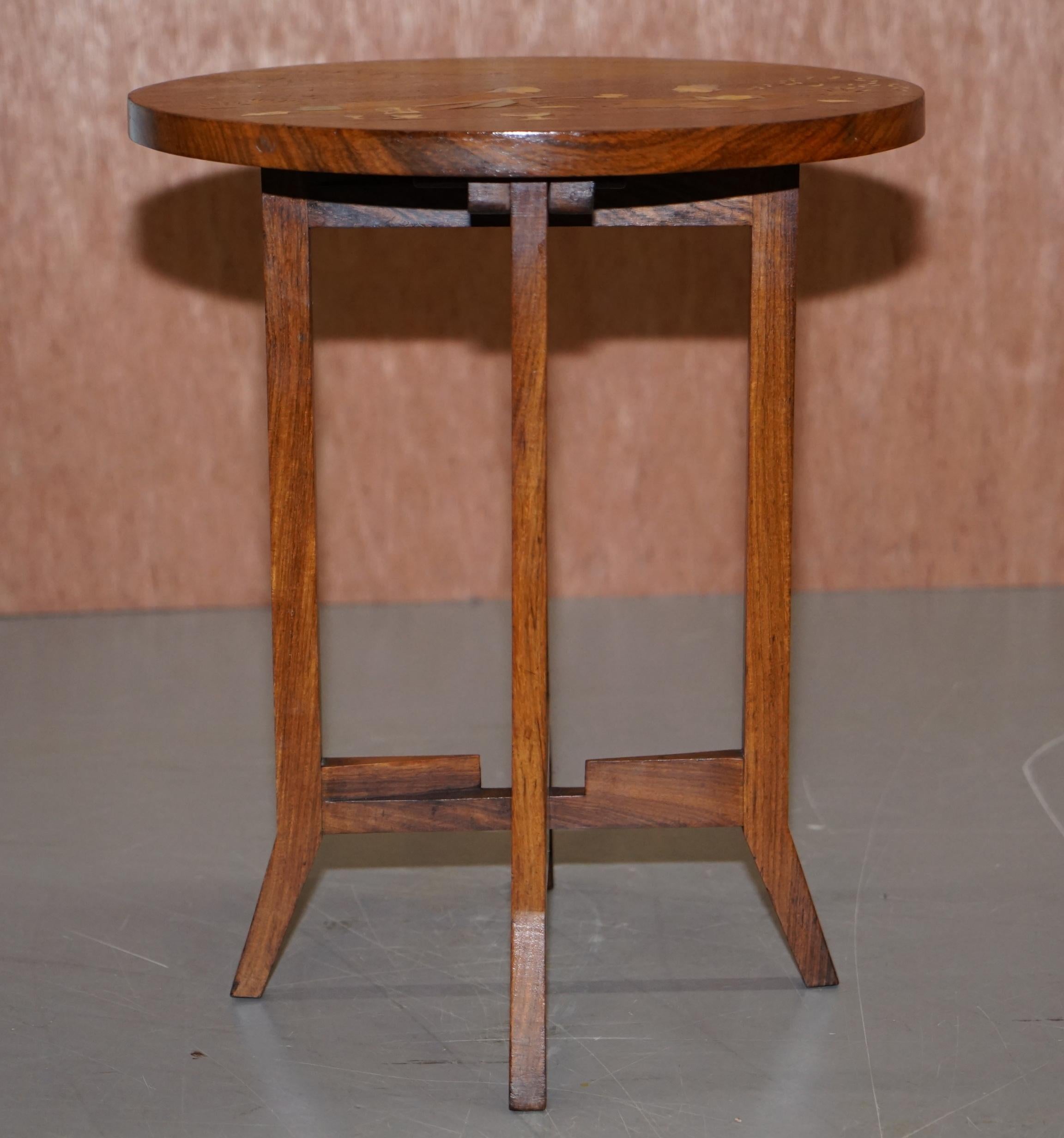 Early 20th Century Restored Antique Japanese Shibayama Inlaid Romantic Lovers Hardwood Side Table For Sale
