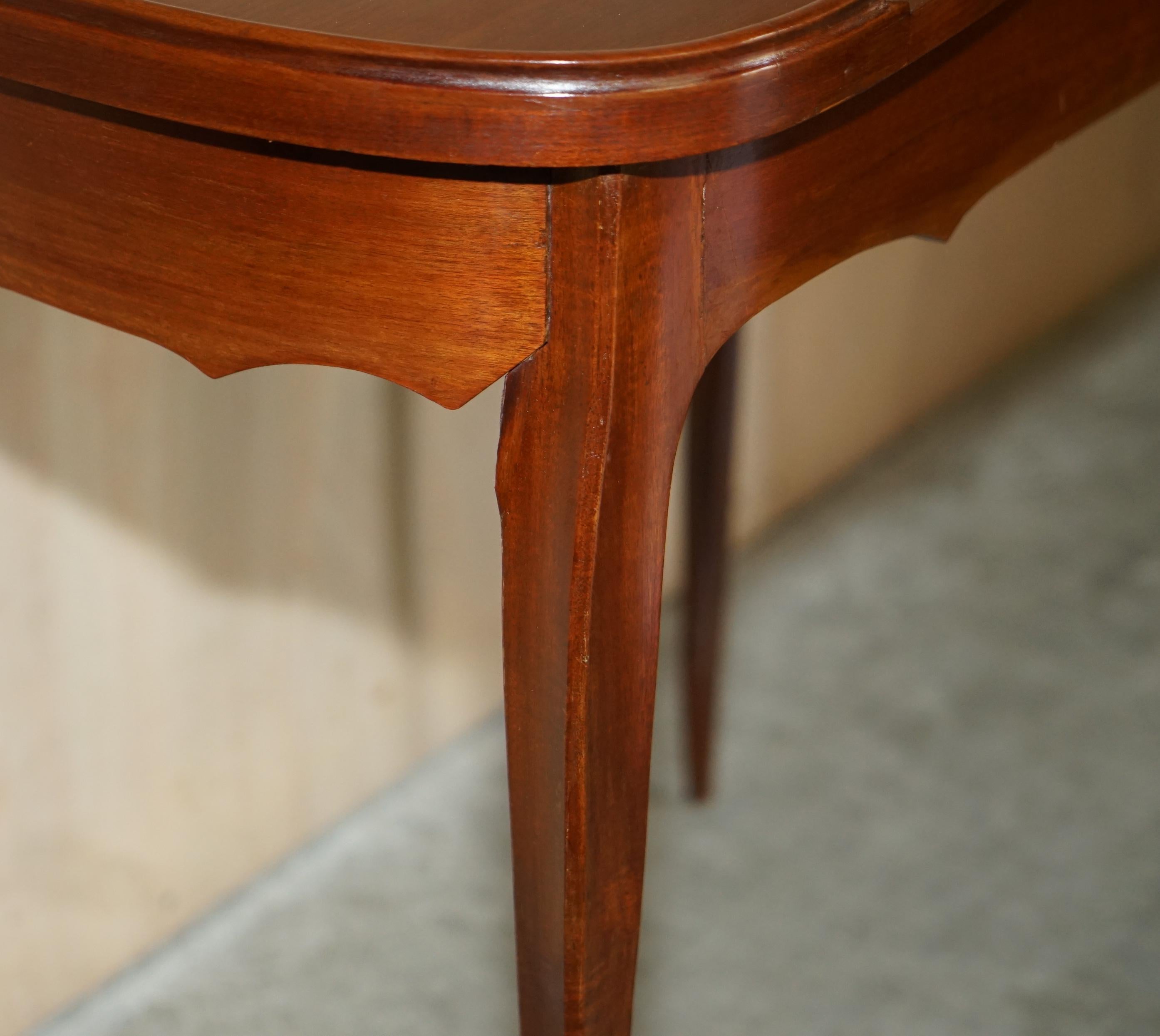 Restored Antique Kidney Shaped Occasional Table with Drawers Brown Leather Top For Sale 4