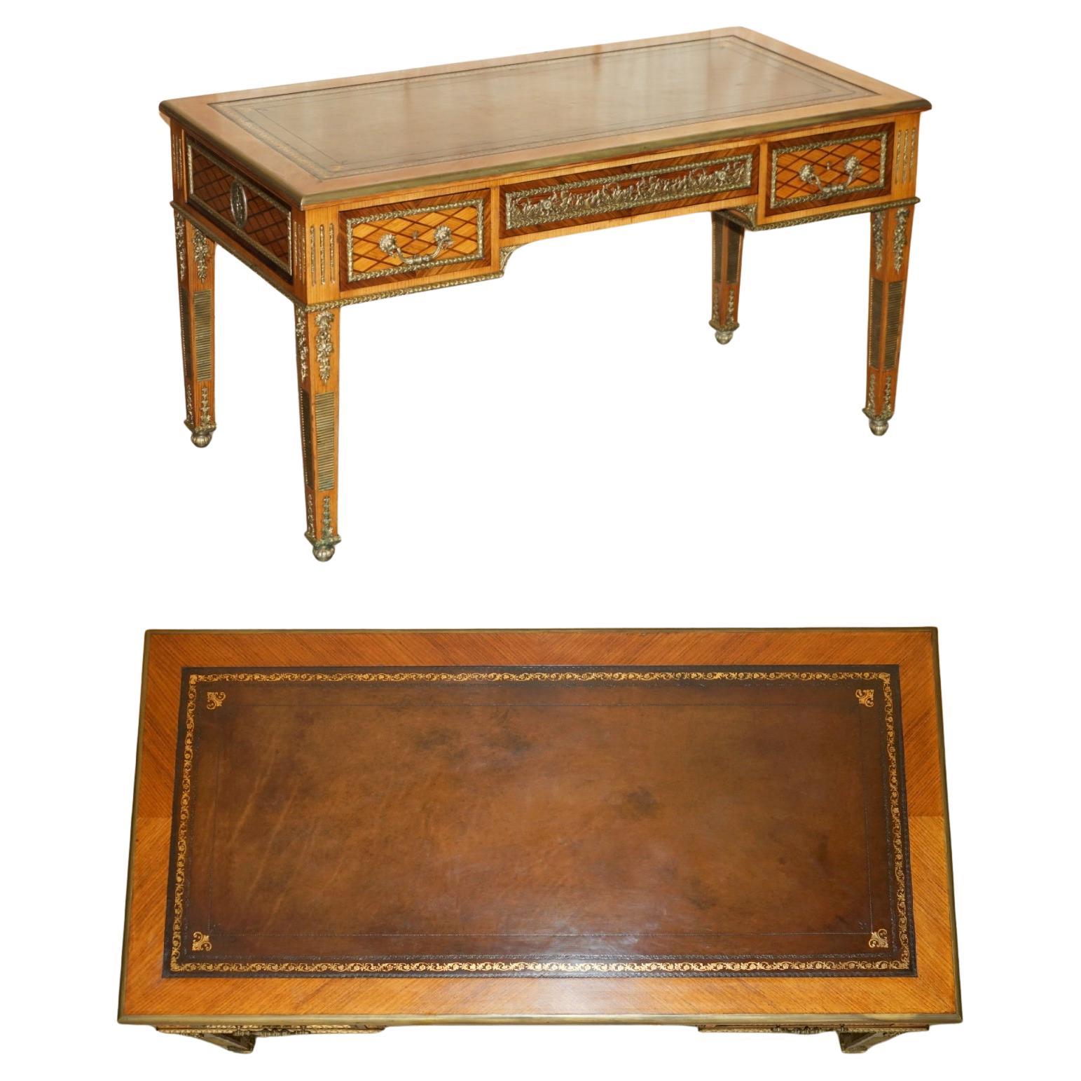 RESTORED ANTiQUE LATE 19TH CENTURY LOUIS XVI ORMOLU MOUNTED BUREAU PLAT DESK For Sale