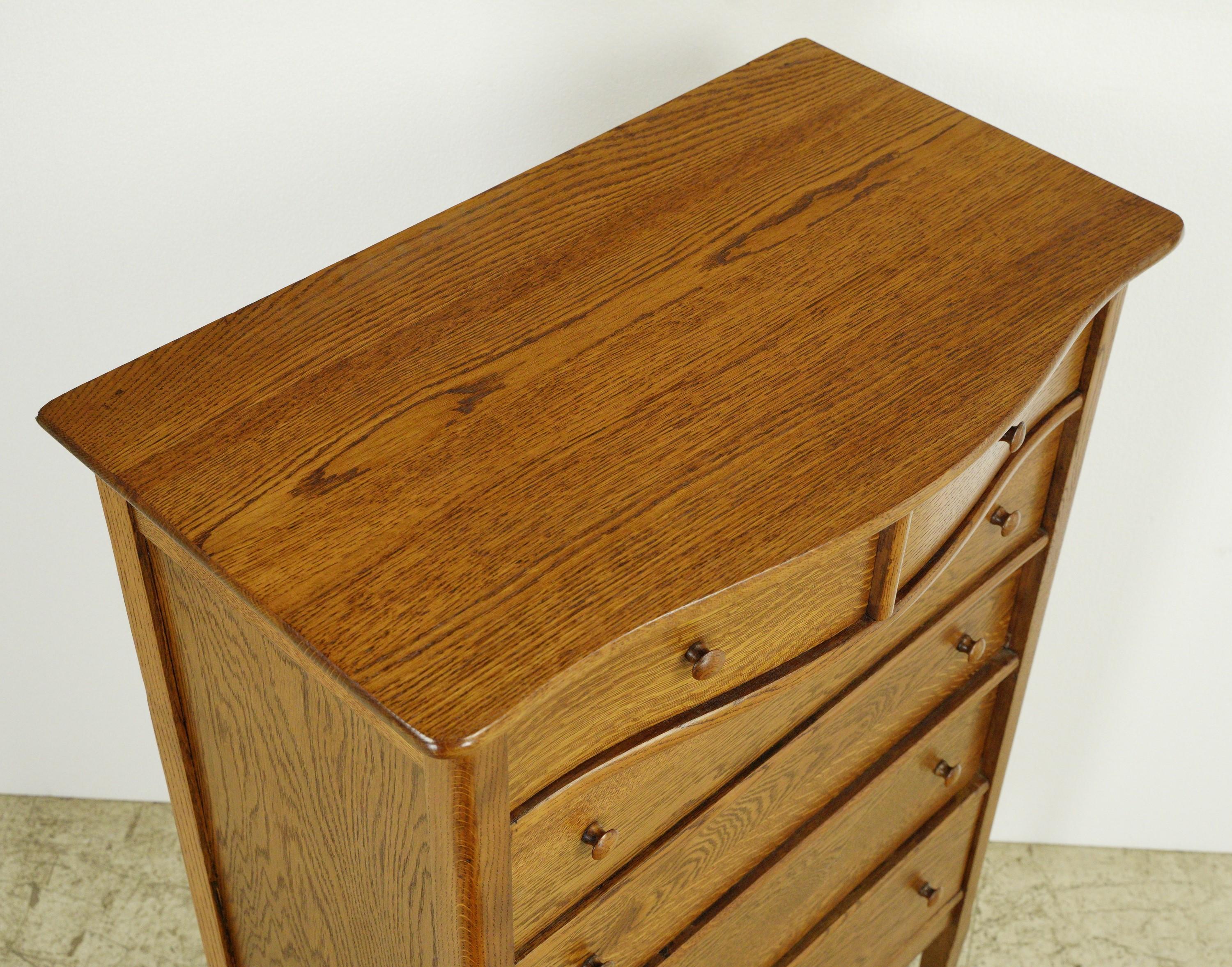 Restored Antique Oak 6 Drawer High Boy Dresser w Casters For Sale 2