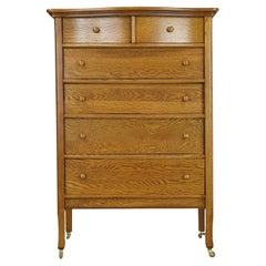 Restored Used Oak 6 Drawer High Boy Dresser w Casters