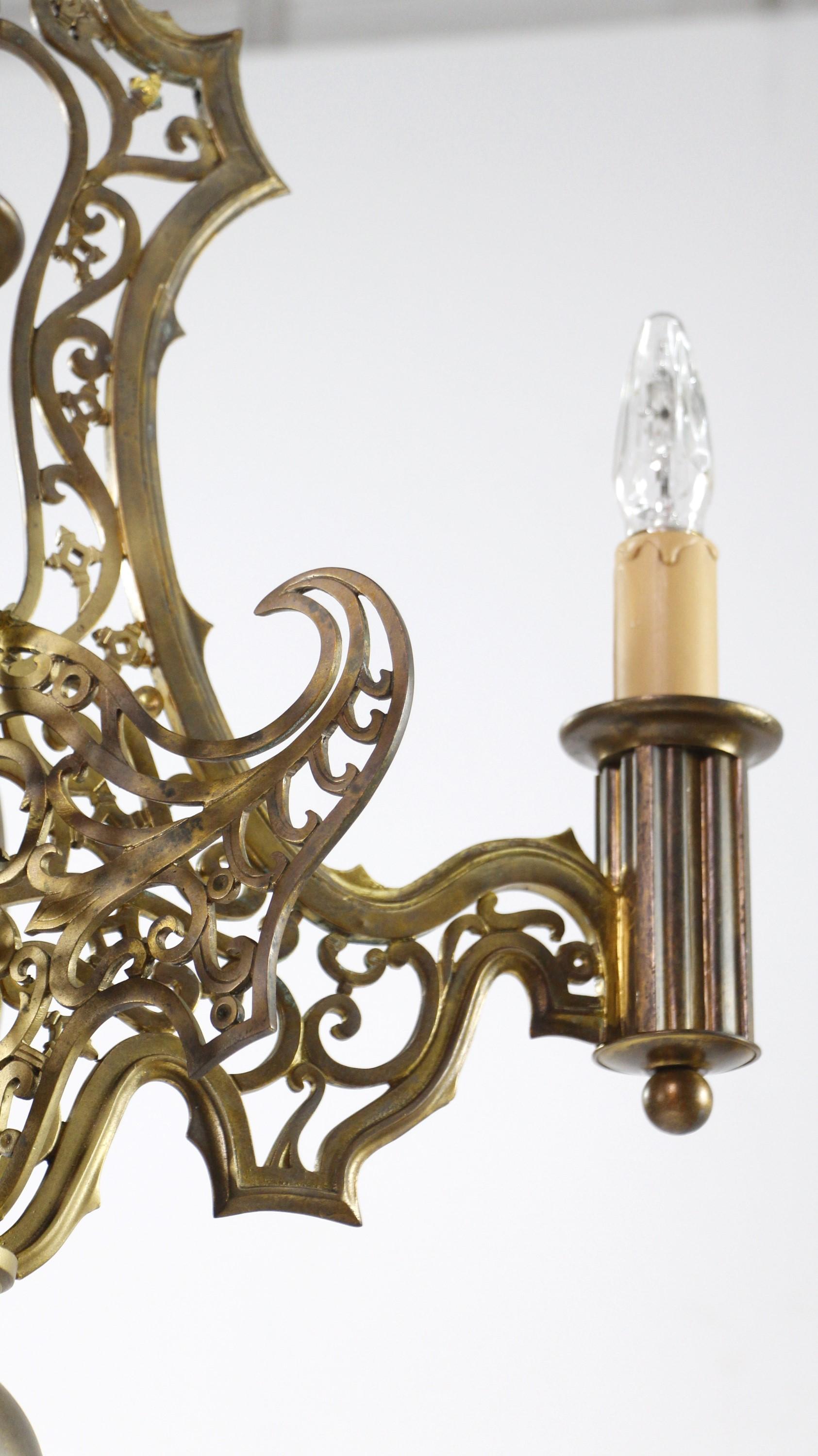 Restored Antique Ornate Bronze Gothic 3 Arm Chandelier Qty Available For Sale 4