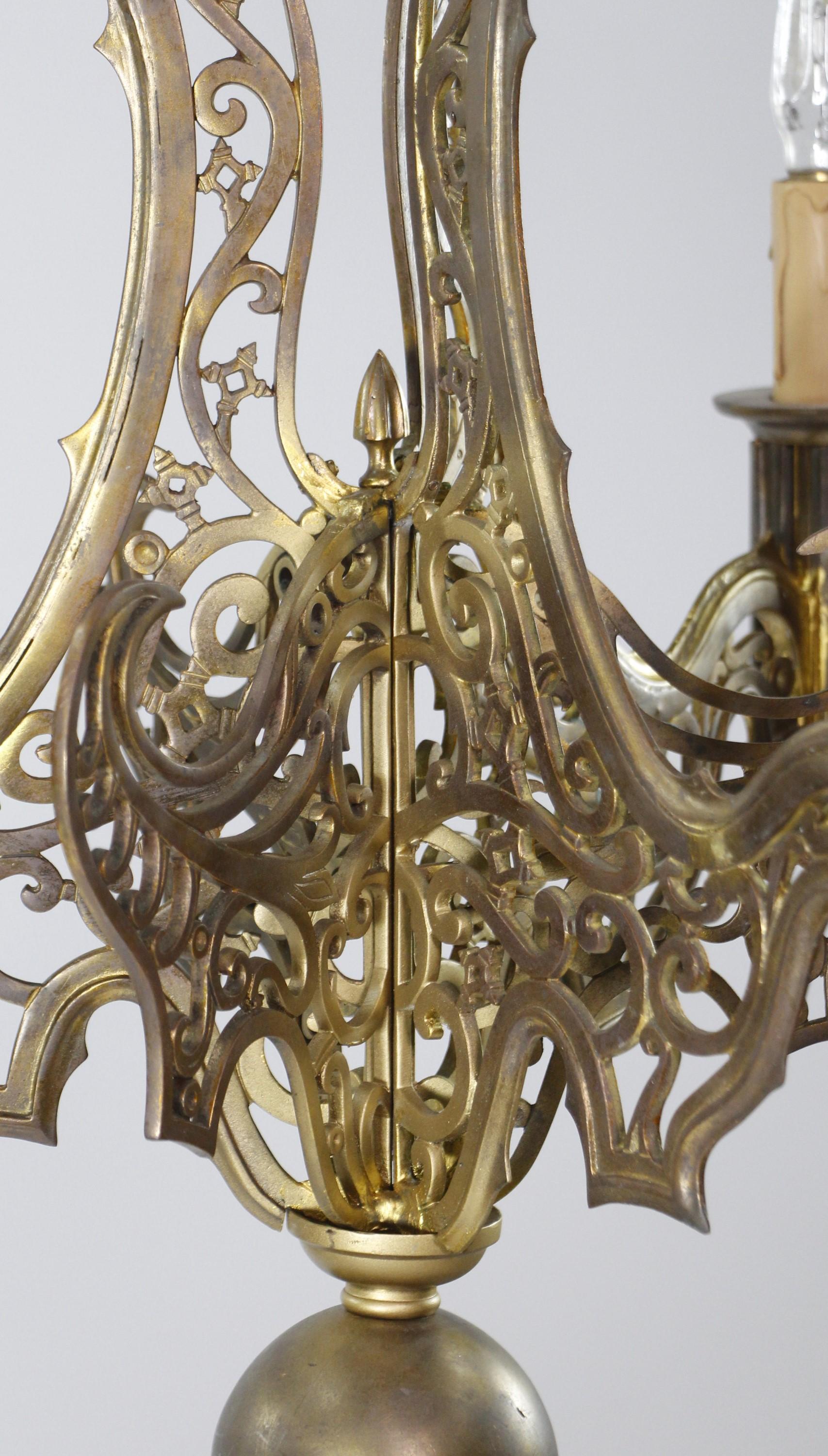 Restored Antique Ornate Bronze Gothic 3 Arm Chandelier Qty Available For Sale 5