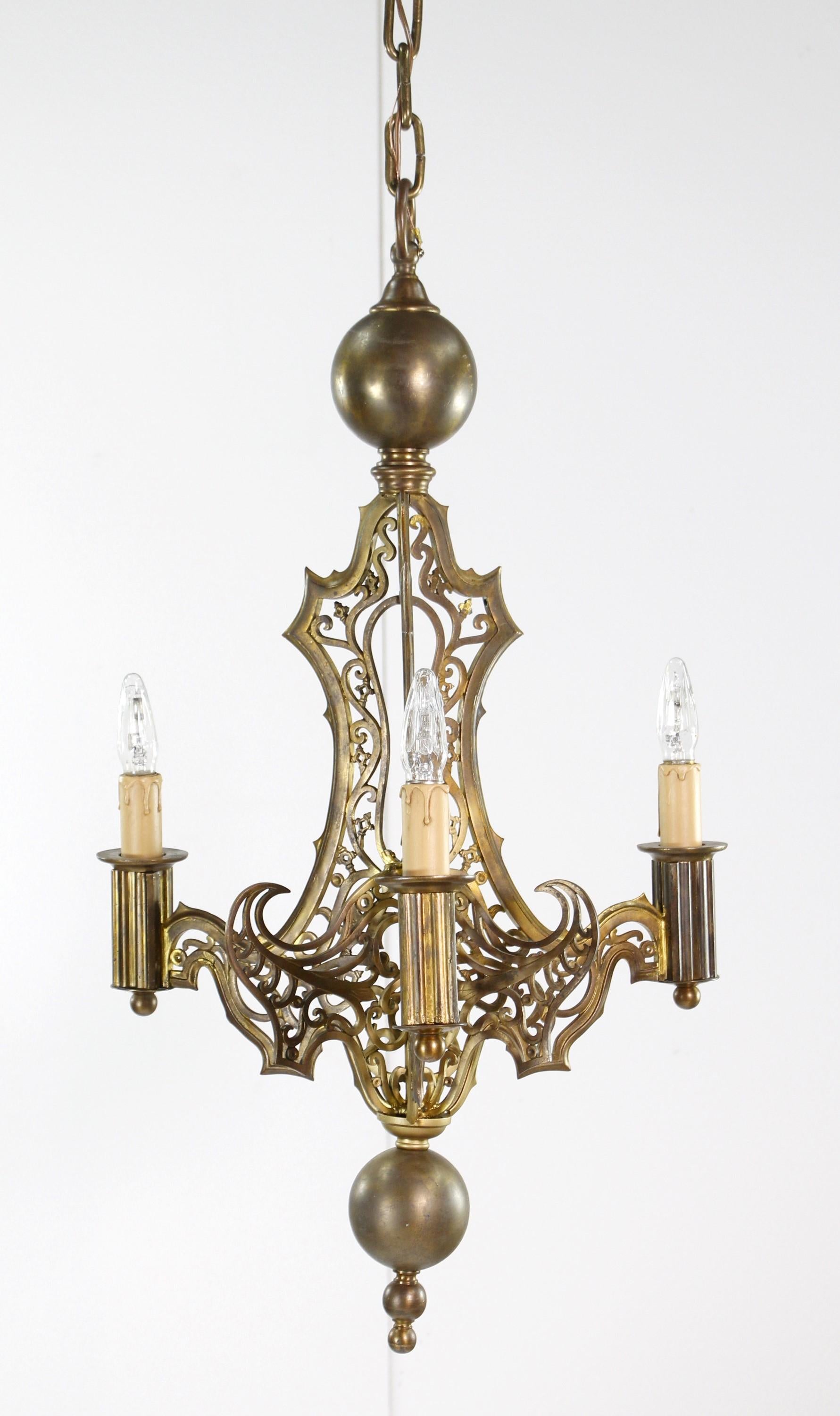 Restored Antique Ornate Bronze Gothic 3 Arm Chandelier Qty Available In Good Condition For Sale In New York, NY