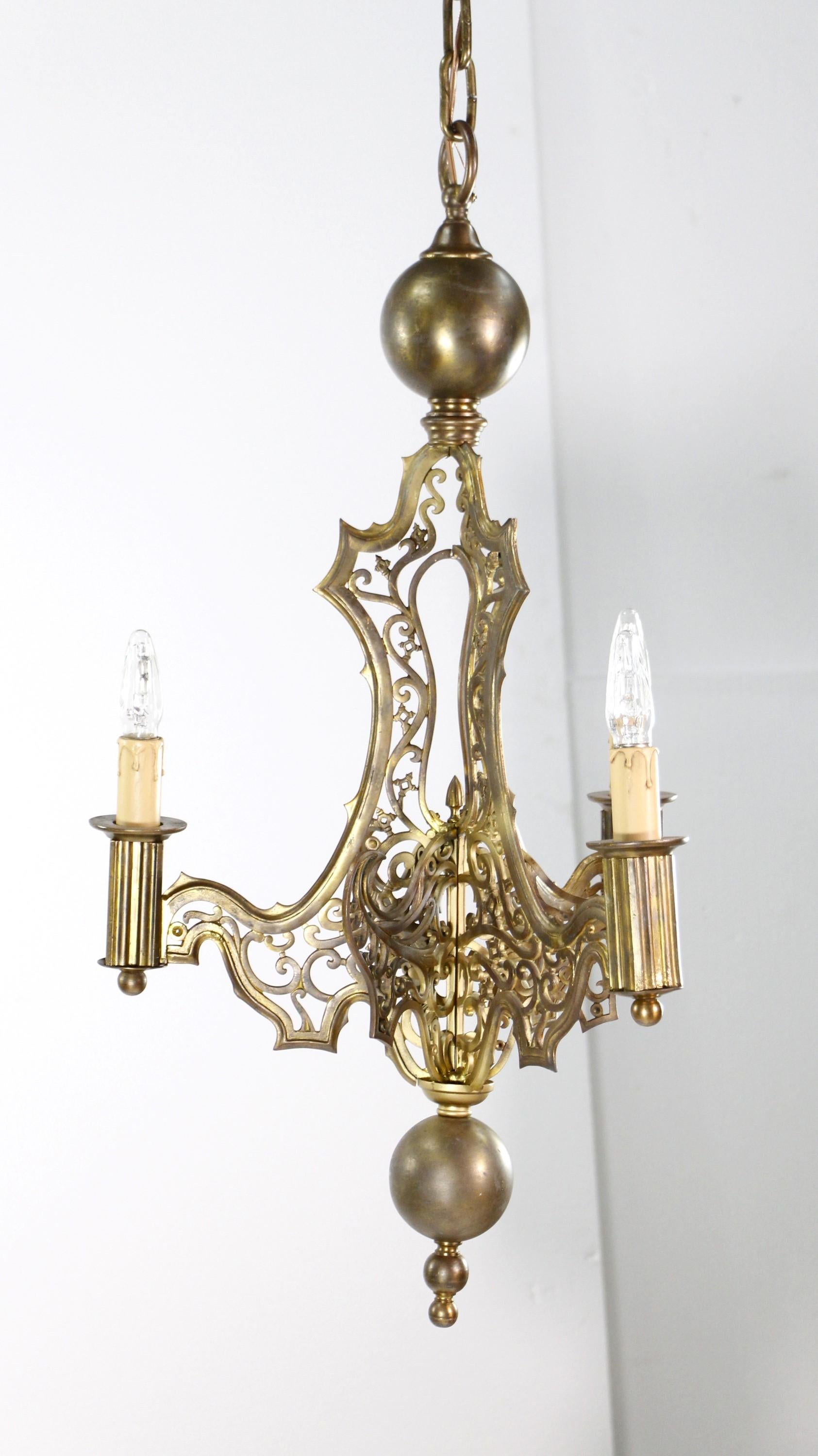 Brass Restored Antique Ornate Bronze Gothic 3 Arm Chandelier Qty Available For Sale