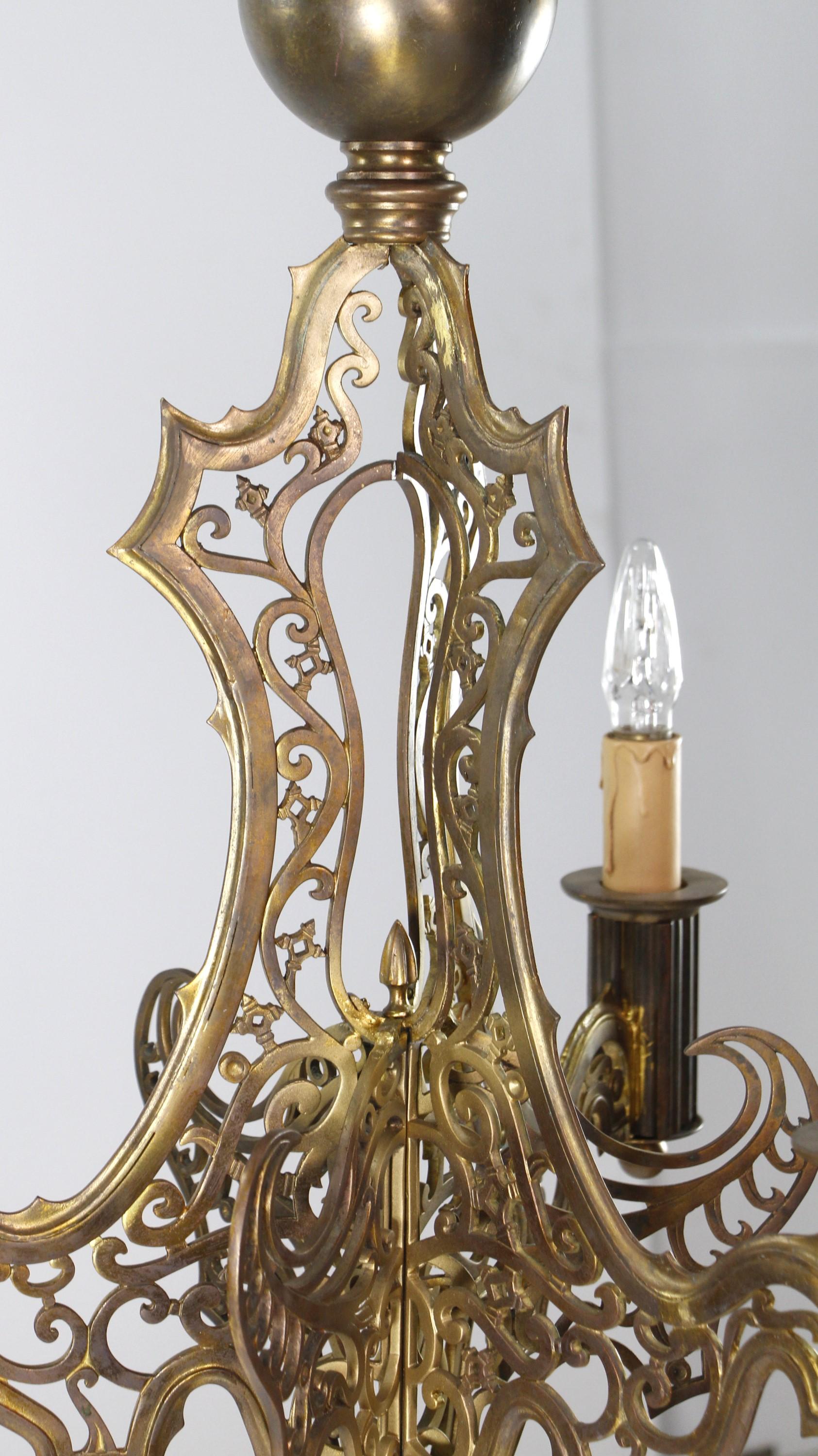Restored Antique Ornate Bronze Gothic 3 Arm Chandelier Qty Available For Sale 2