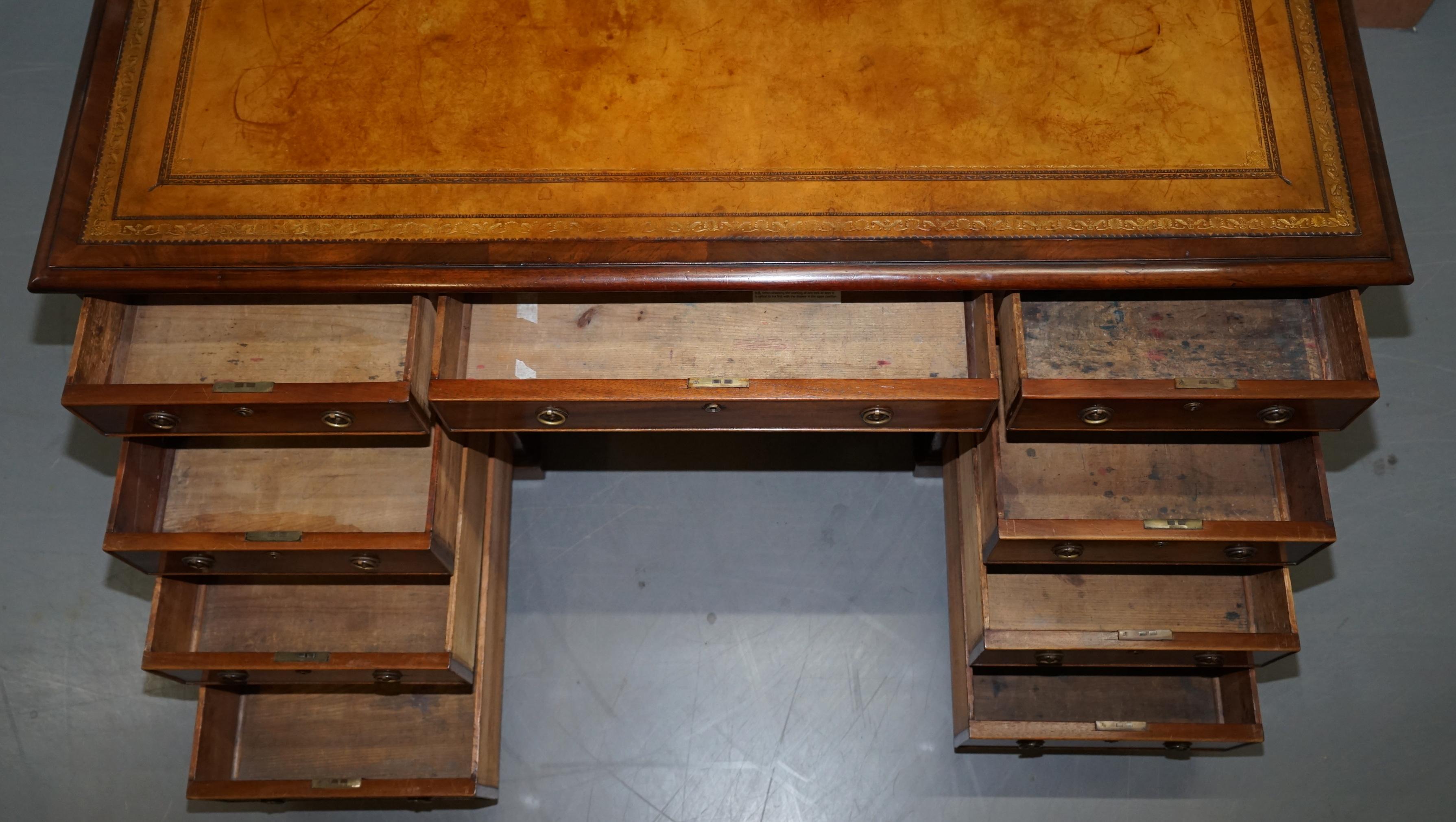 Restored Antique Regency circa 1810-1820 Hardwood Pedestal Desk Brown Leather 13