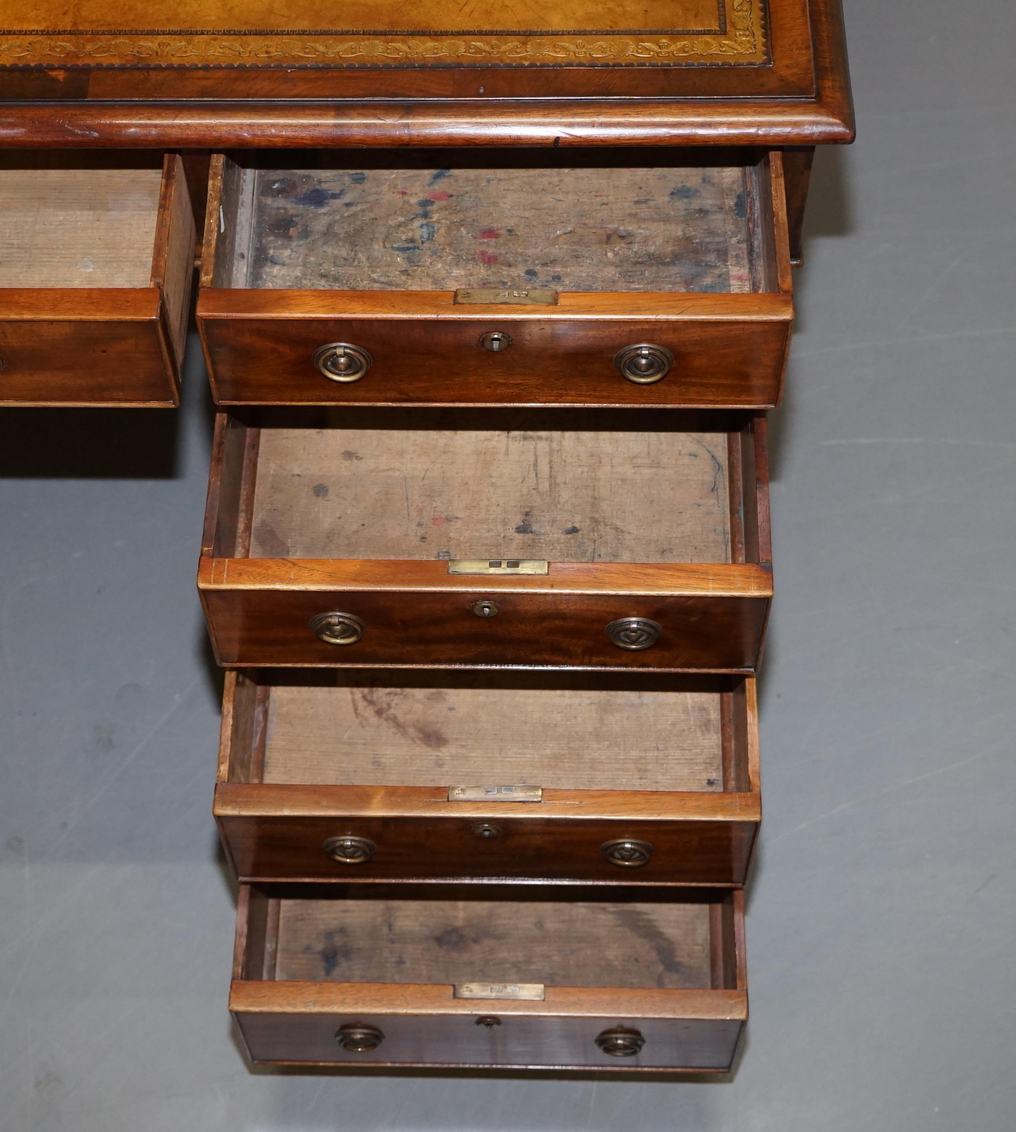 Restored Antique Regency circa 1810-1820 Hardwood Pedestal Desk Brown Leather 14