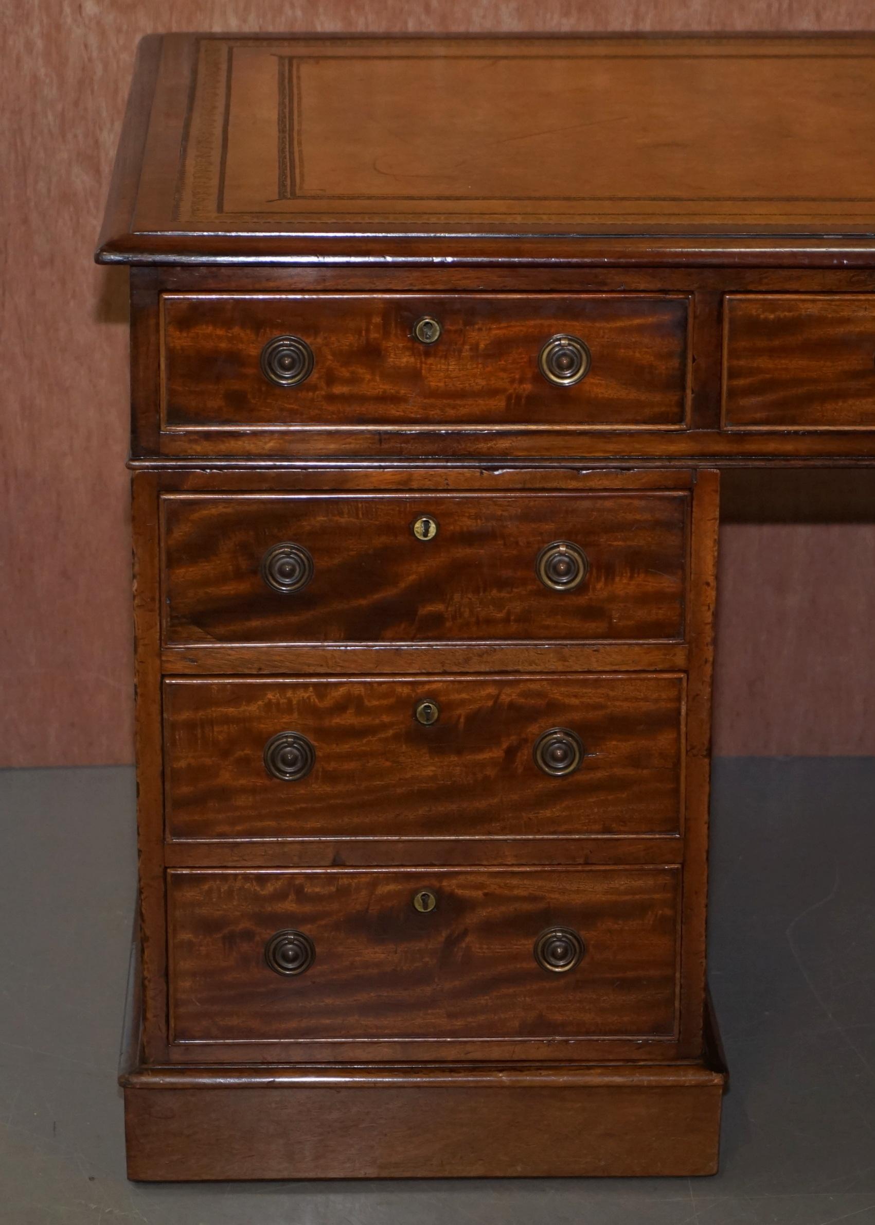 Hand-Crafted Restored Antique Regency circa 1810-1820 Hardwood Pedestal Desk Brown Leather