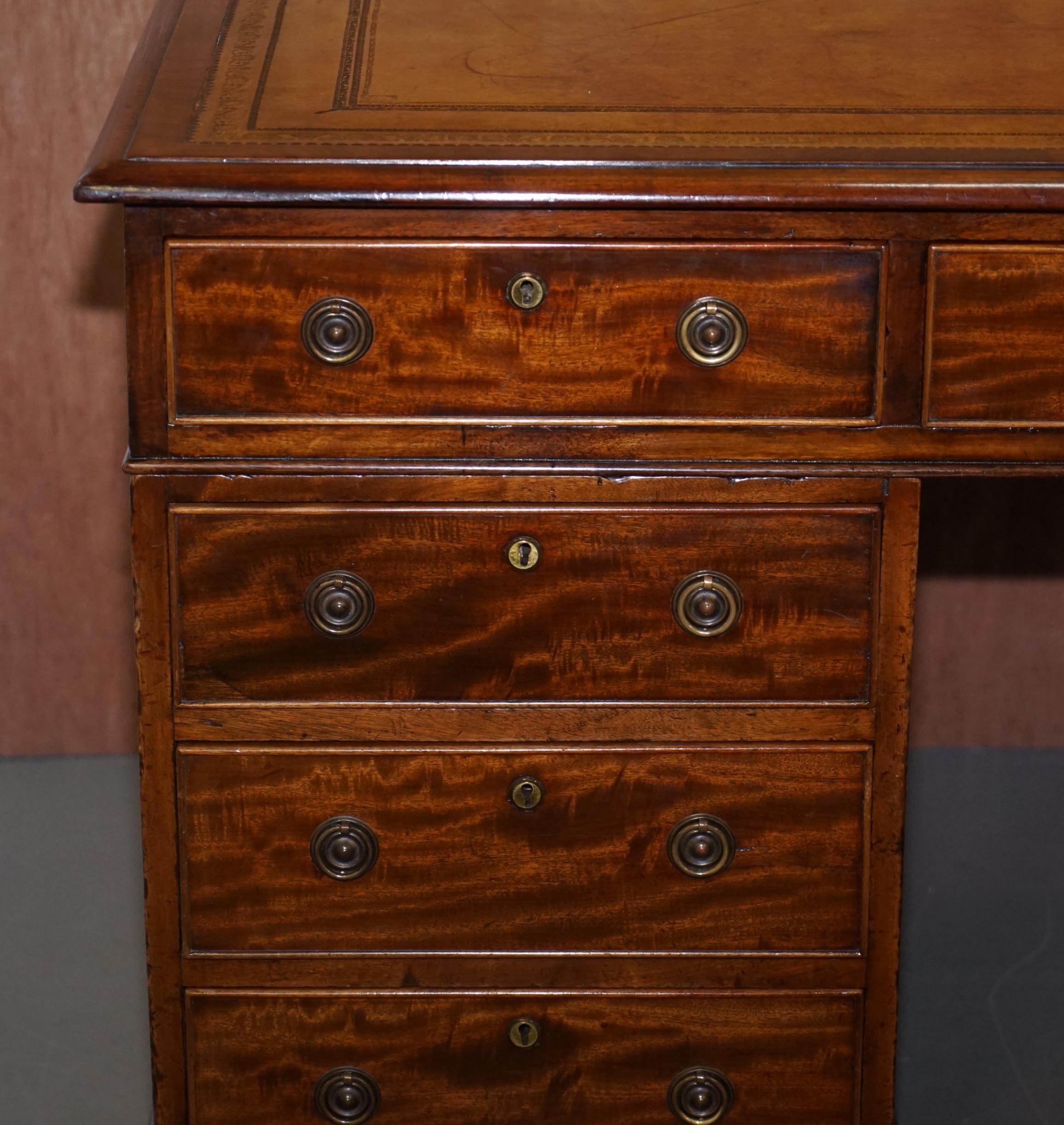 Early 19th Century Restored Antique Regency circa 1810-1820 Hardwood Pedestal Desk Brown Leather