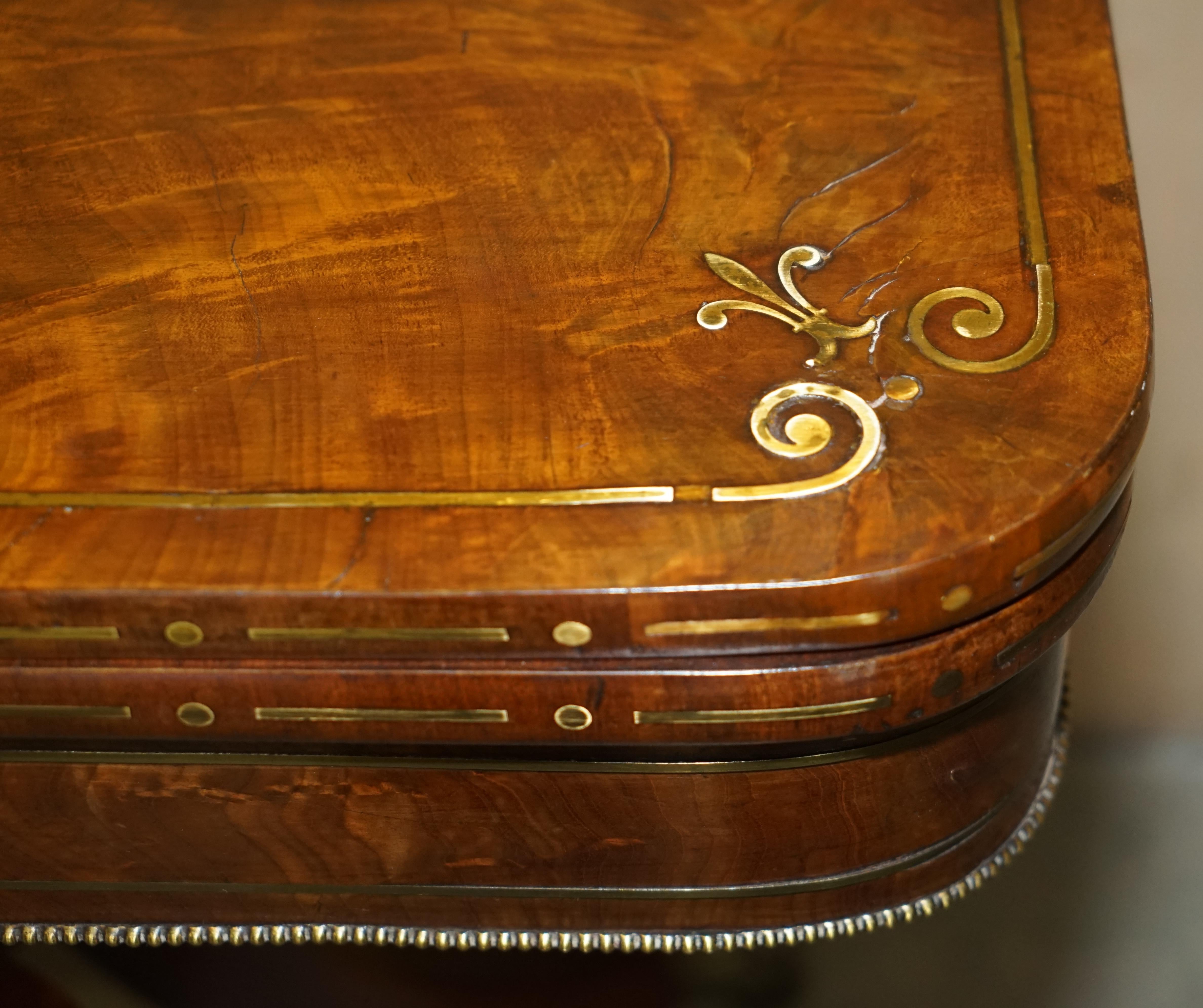 Restored Antique Regency circa 1815 Hardwood & Brass Inlaid Card Games Table For Sale 10