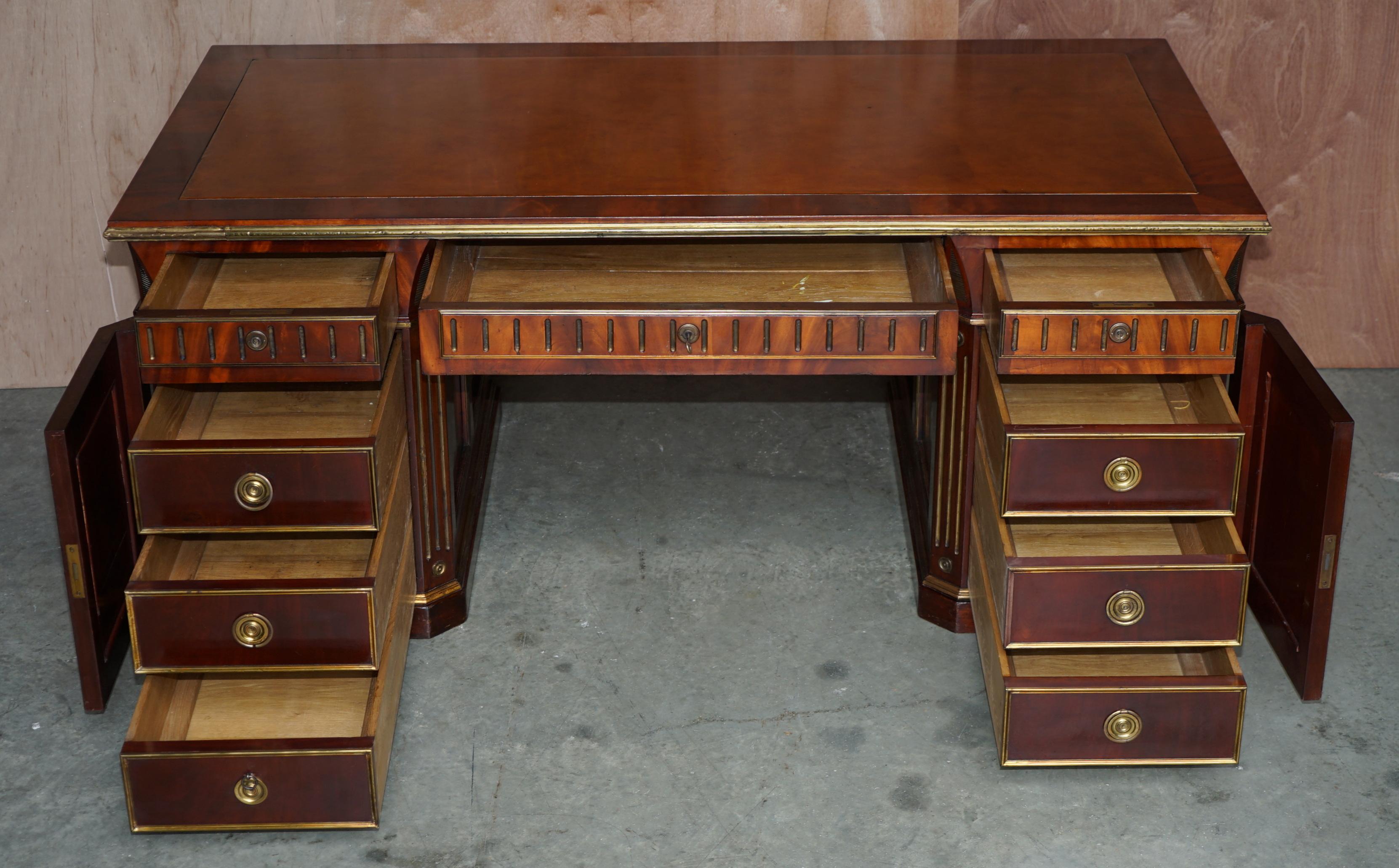 Restored Antique Russian Hardwood & Gilt Metal Partner Desk & Leather Armchair For Sale 5
