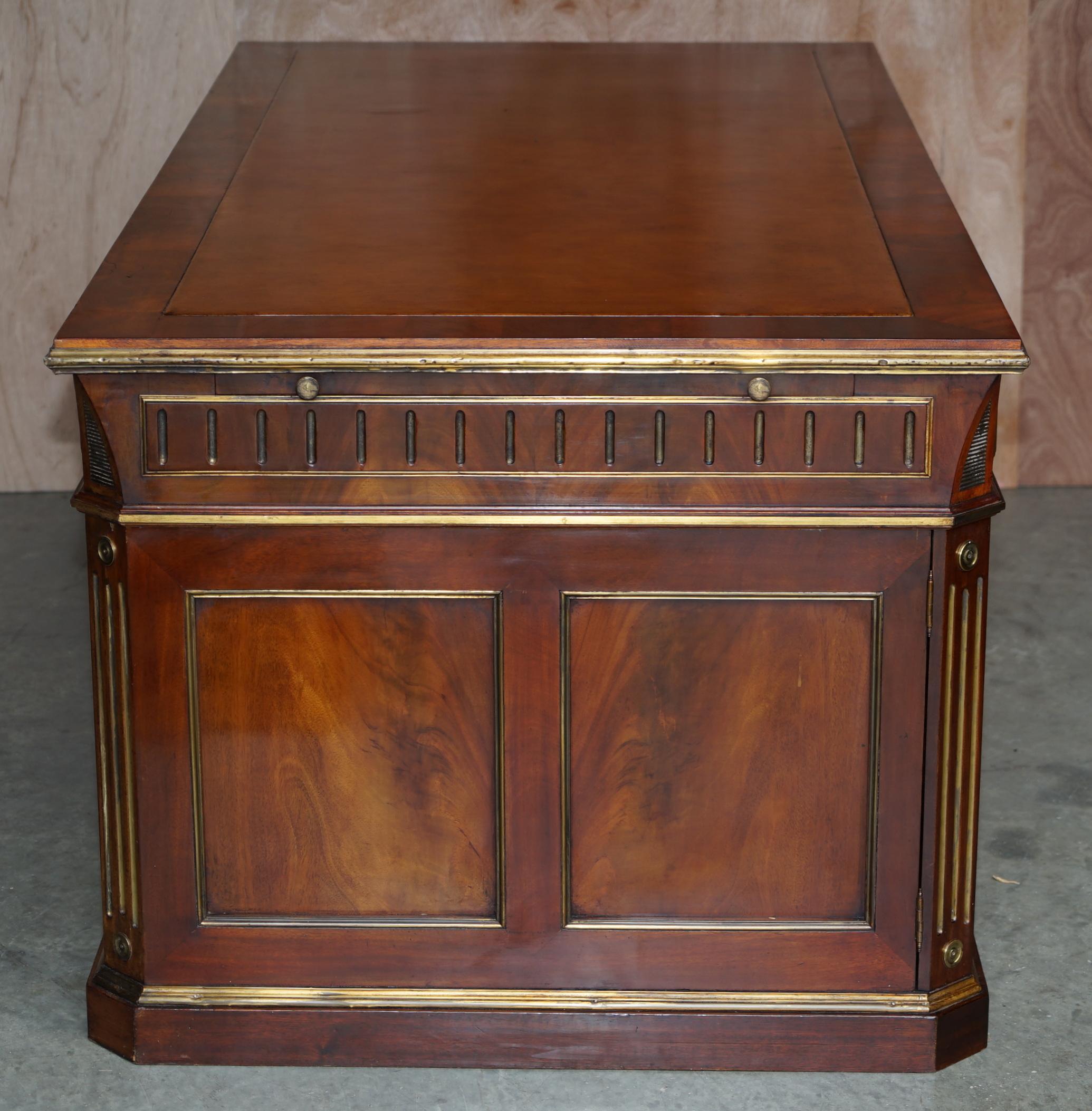 Restored Antique Russian Hardwood & Gilt Metal Partner Desk & Leather Armchair For Sale 6