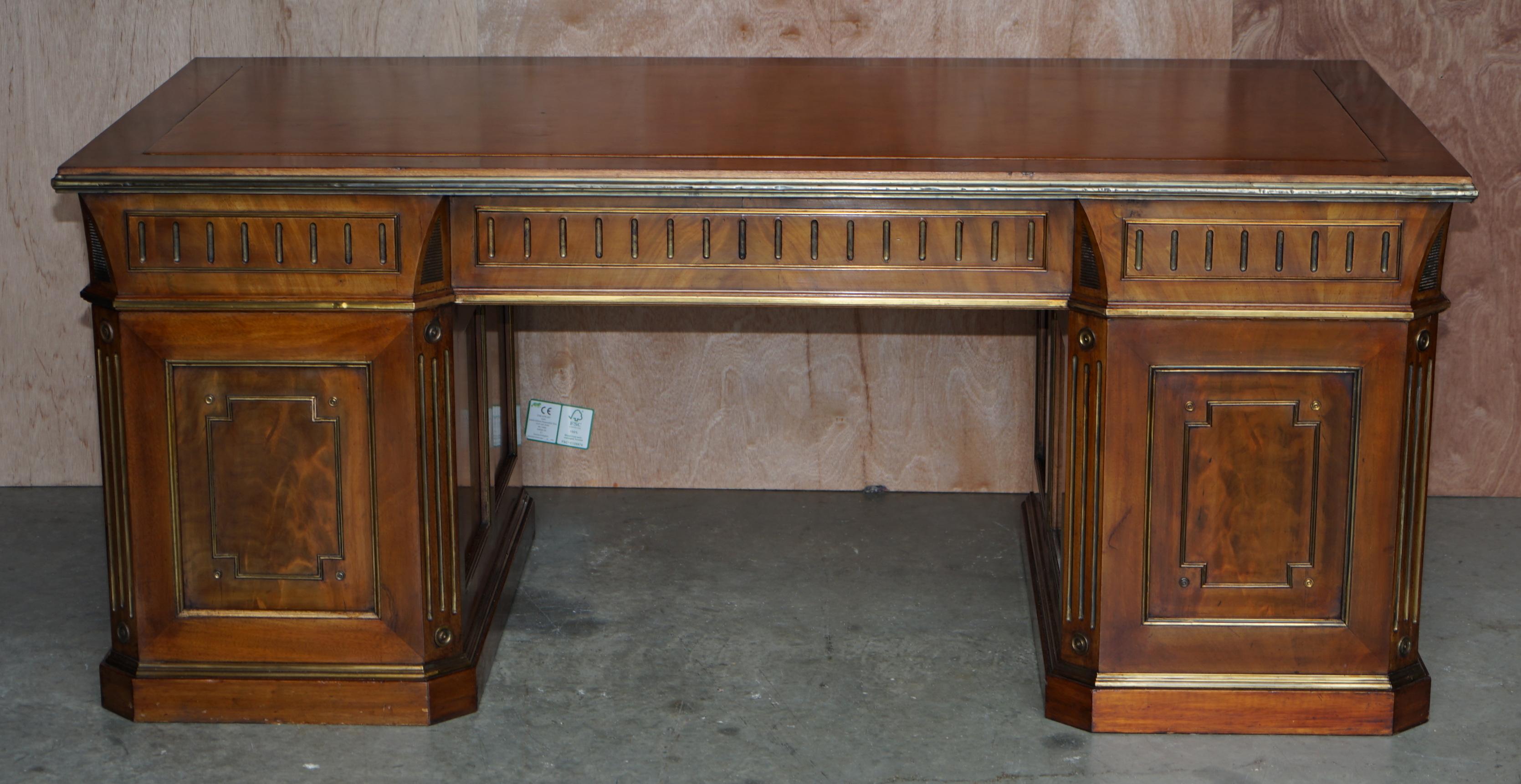 Restored Antique Russian Hardwood & Gilt Metal Partner Desk & Leather Armchair For Sale 7