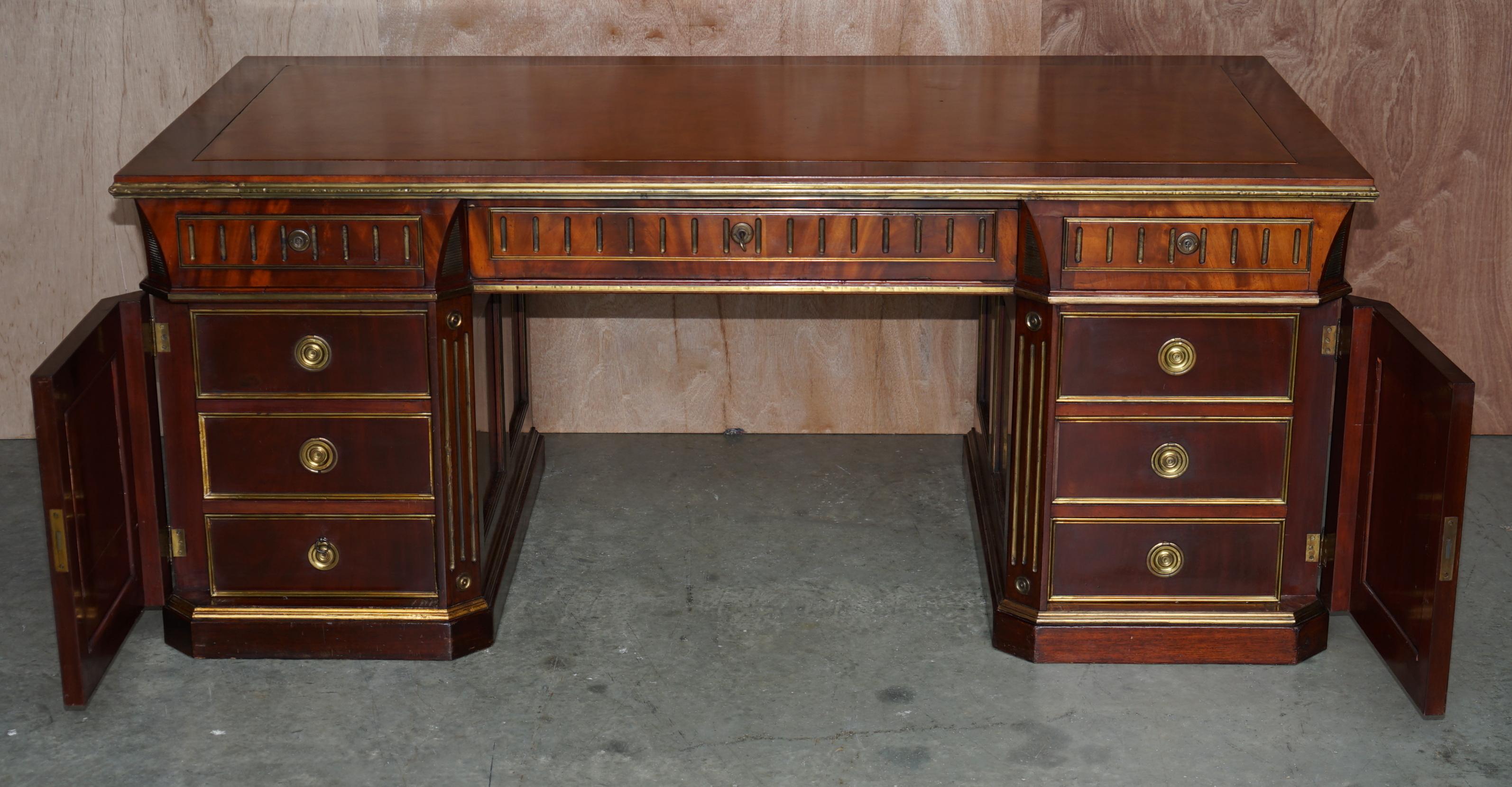 Restored Antique Russian Hardwood & Gilt Metal Partner Desk & Leather Armchair For Sale 3