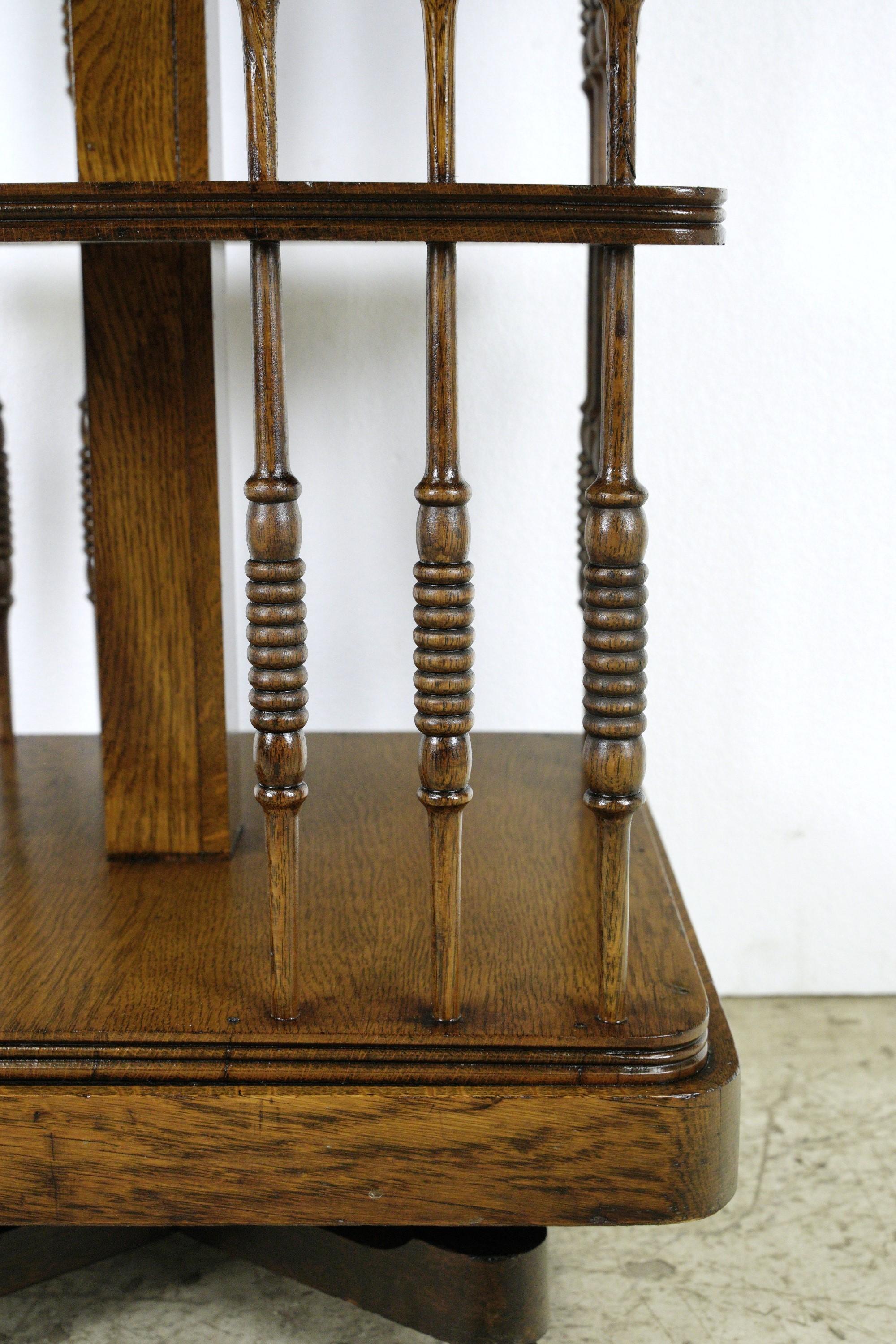 American Restored Antique Spindle 3 Tier Revolving Oak Bookcase For Sale