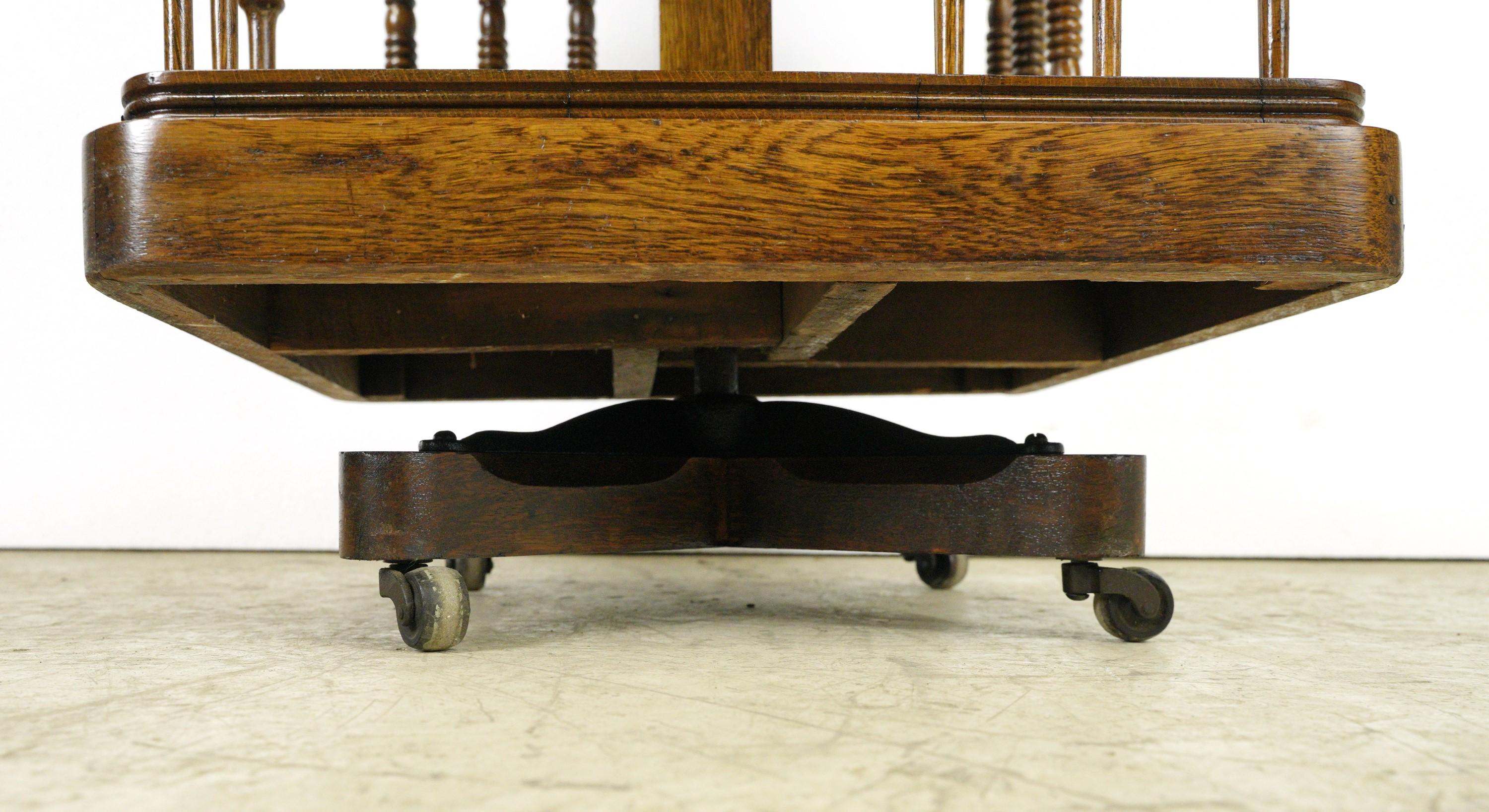 Restored Antique Spindle 3 Tier Revolving Oak Bookcase For Sale 4