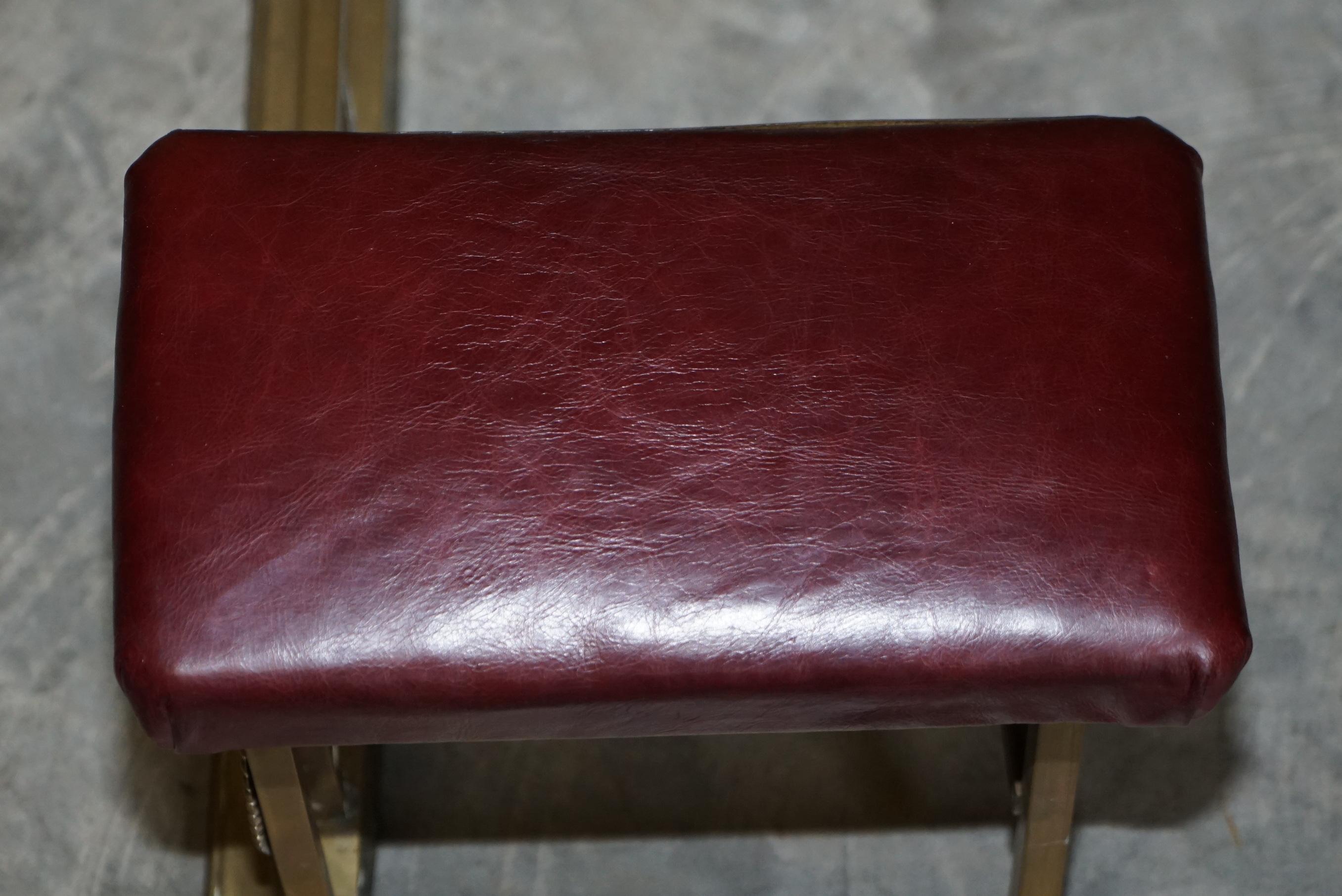 Restored Antique Victorian Brass Oxblood Leather Leather Fireplace Club Fender 11