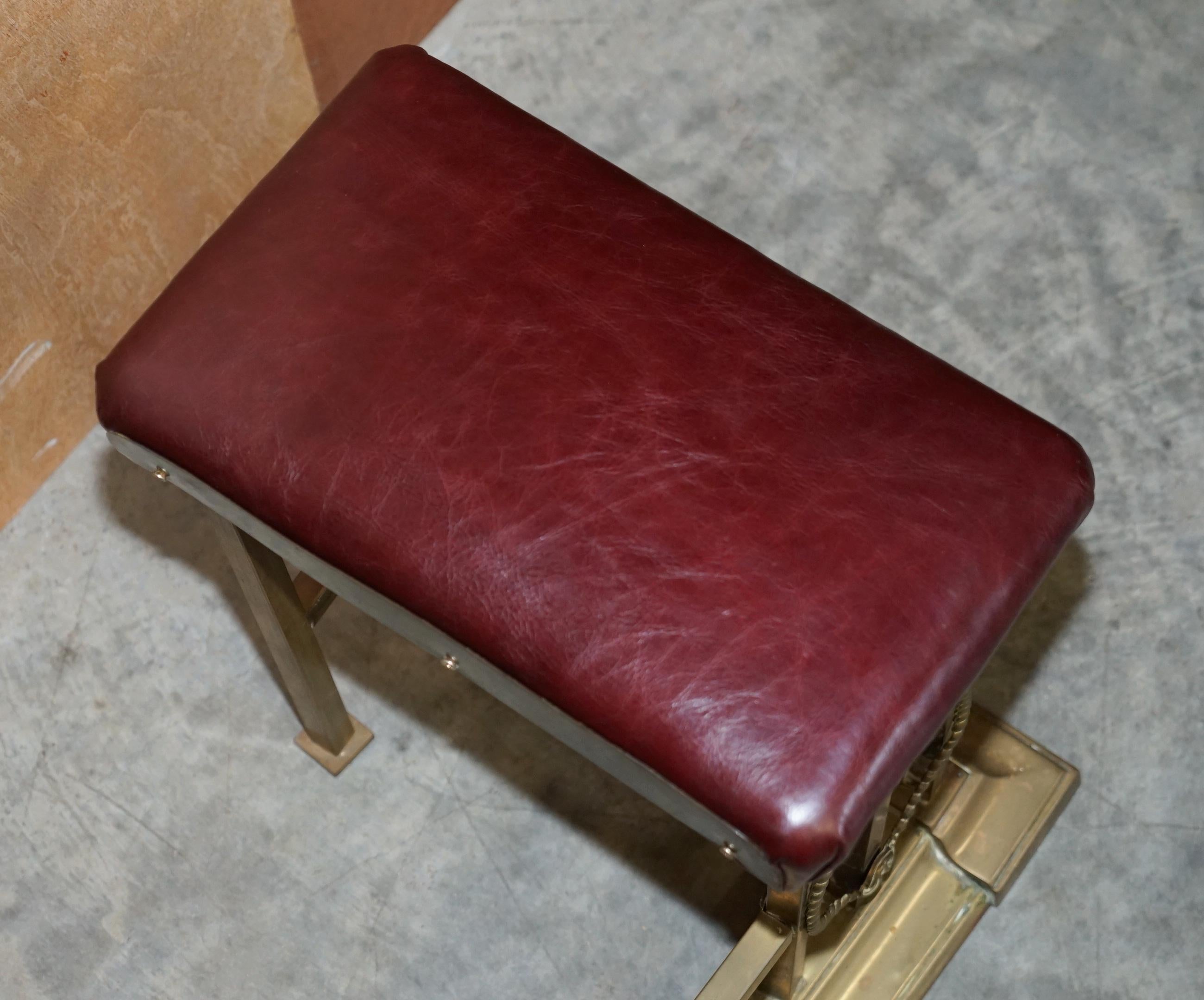 Restored Antique Victorian Brass Oxblood Leather Leather Fireplace Club Fender 1