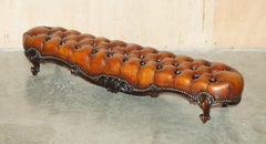 RESTORED ANTiQUE VICTORIAN CHESTERFIELD BROWN LEATHER FENDER FIREPLACE FOOTSTOOL