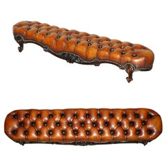 RESTORED ANTiQUE VICTORIAN CHESTERFIELD BROWN LEATHER FENDER FIREPLACE FOOTSTOOL