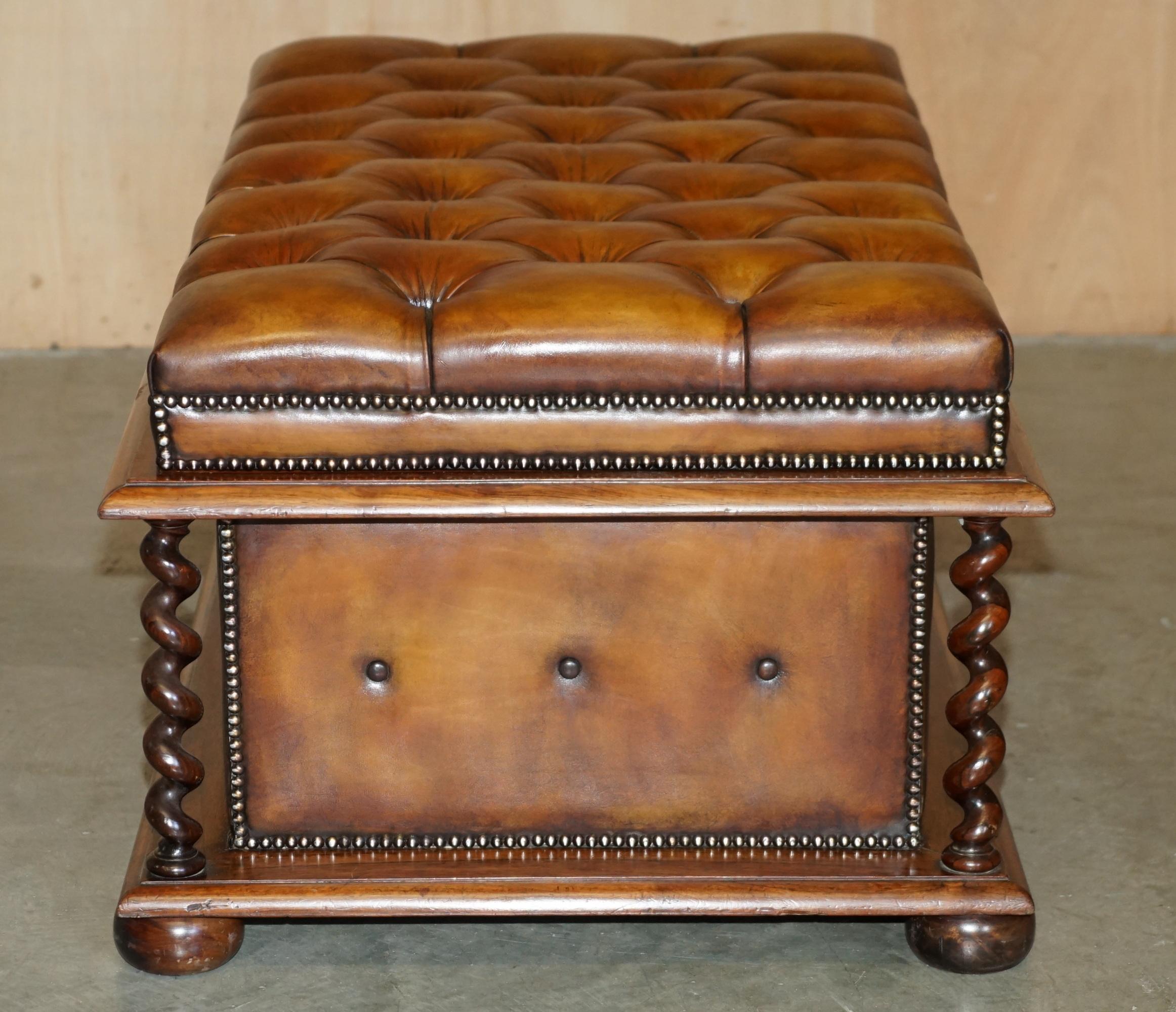 RESTORED ANTiQUE WILLIAM IV BROWN LEATHER HARDWOOD CHESTERFIELD OTTOMAN STOOL 4
