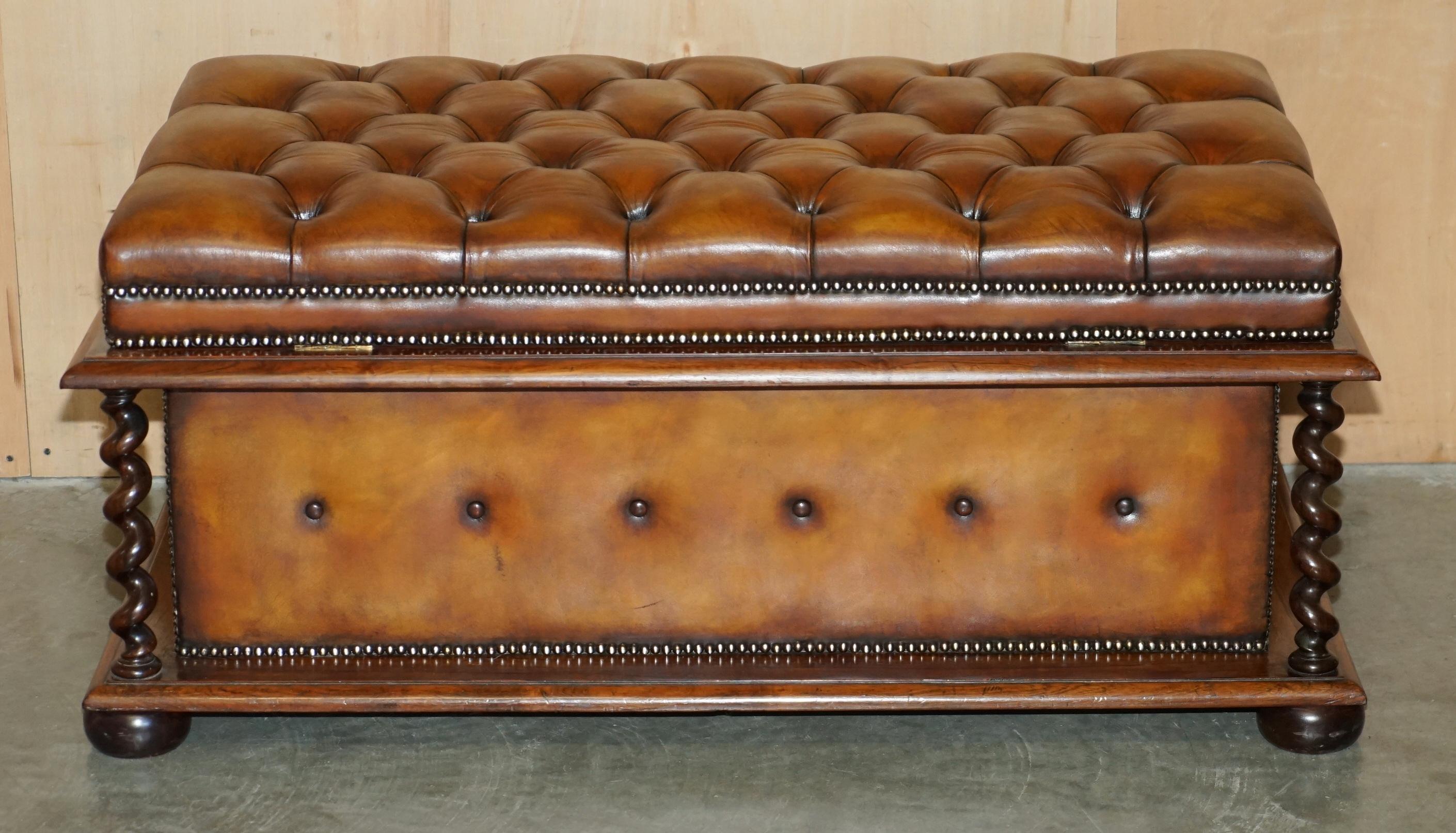 RESTORED ANTiQUE WILLIAM IV BROWN LEATHER HARDWOOD CHESTERFIELD OTTOMAN STOOL 5