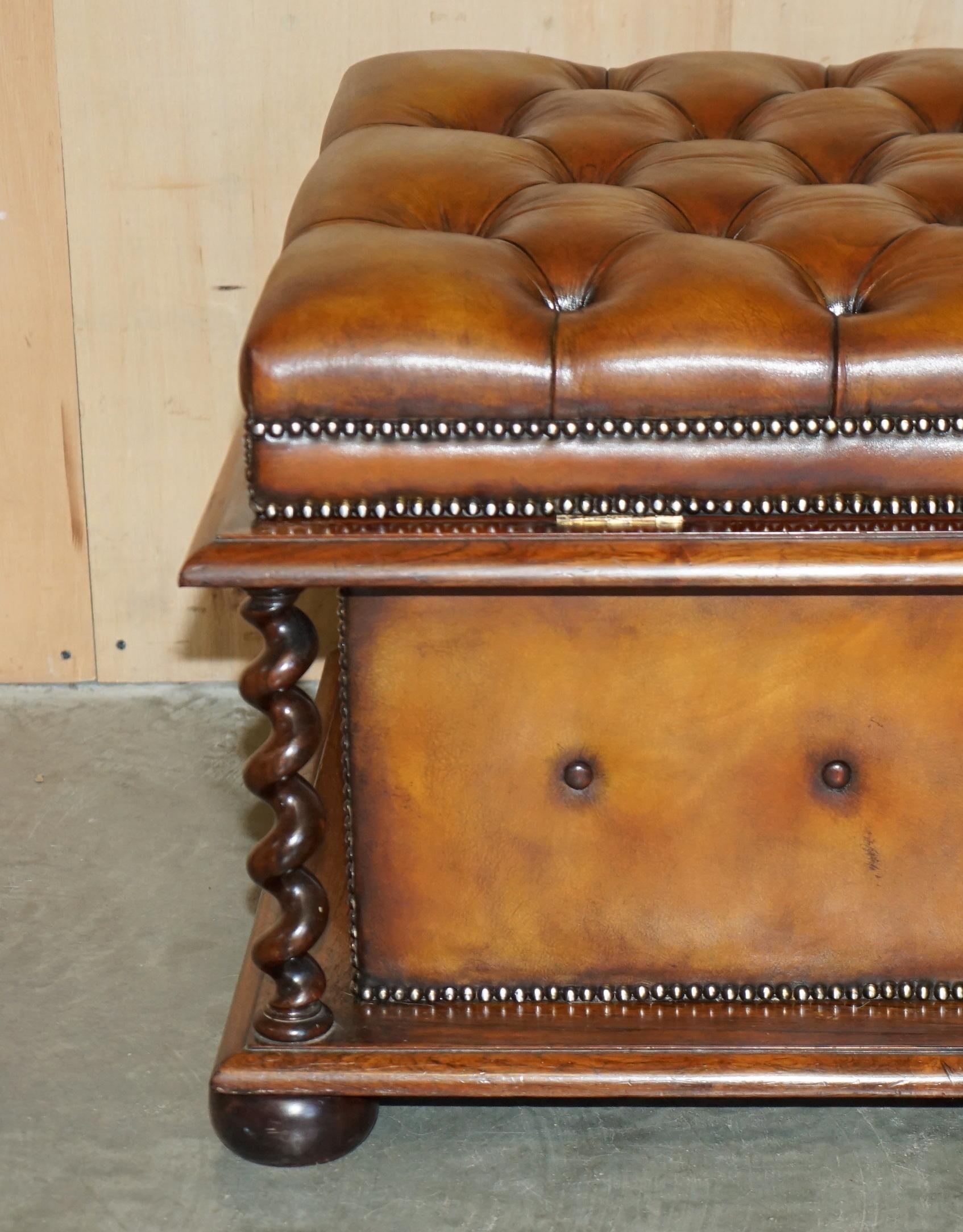 RESTORED ANTiQUE WILLIAM IV BROWN LEATHER HARDWOOD CHESTERFIELD OTTOMAN STOOL 6