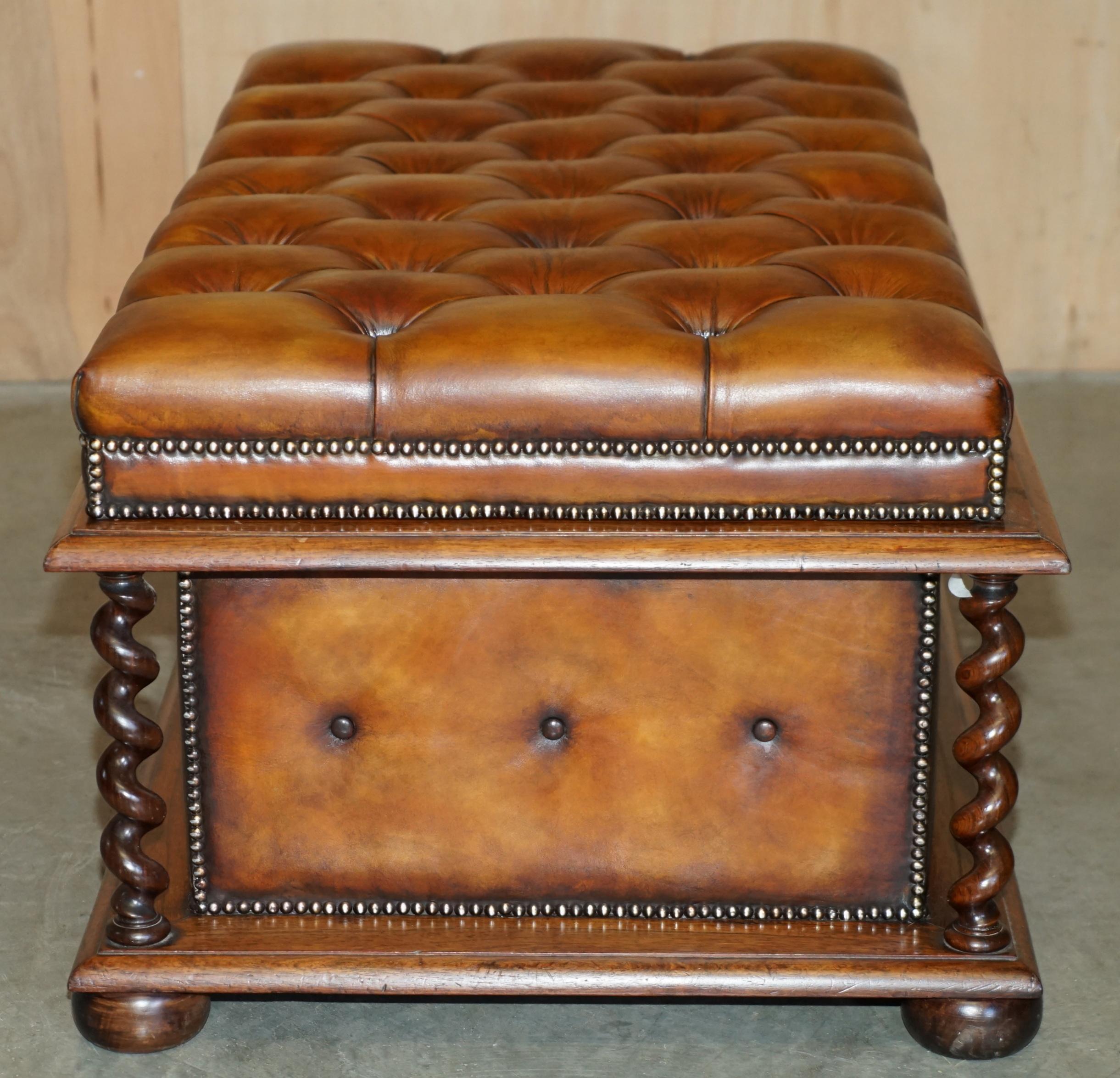 RESTORED ANTiQUE WILLIAM IV BROWN LEATHER HARDWOOD CHESTERFIELD OTTOMAN STOOL 7