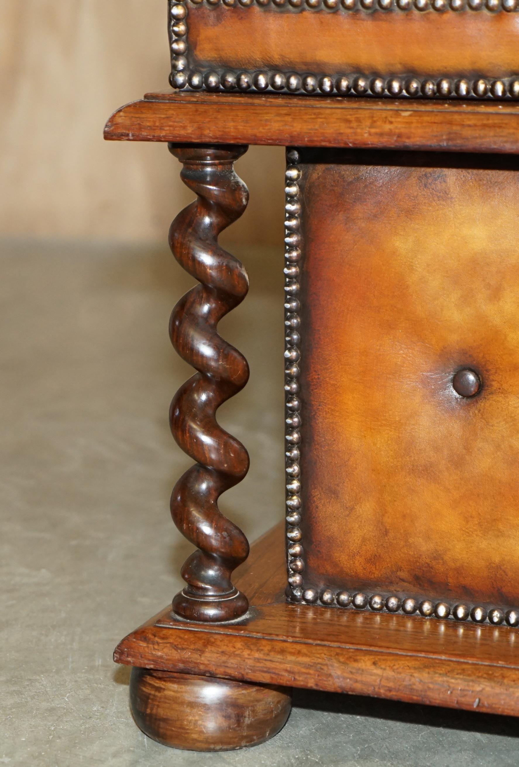 RESTORED ANTiQUE WILLIAM IV BROWN LEATHER HARDWOOD CHESTERFIELD OTTOMAN STOOL 8