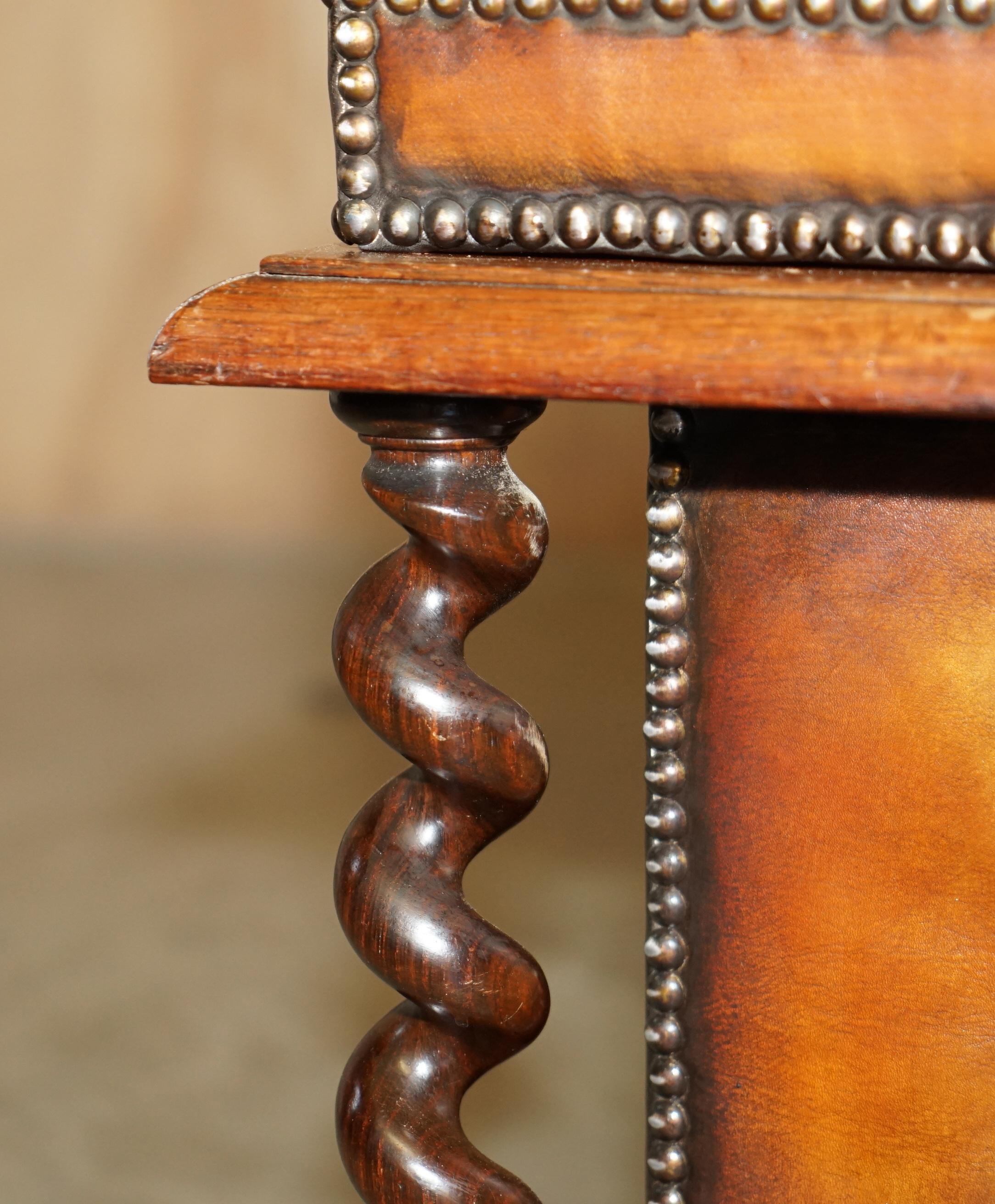 RESTORED ANTiQUE WILLIAM IV BROWN LEATHER HARDWOOD CHESTERFIELD OTTOMAN STOOL 9