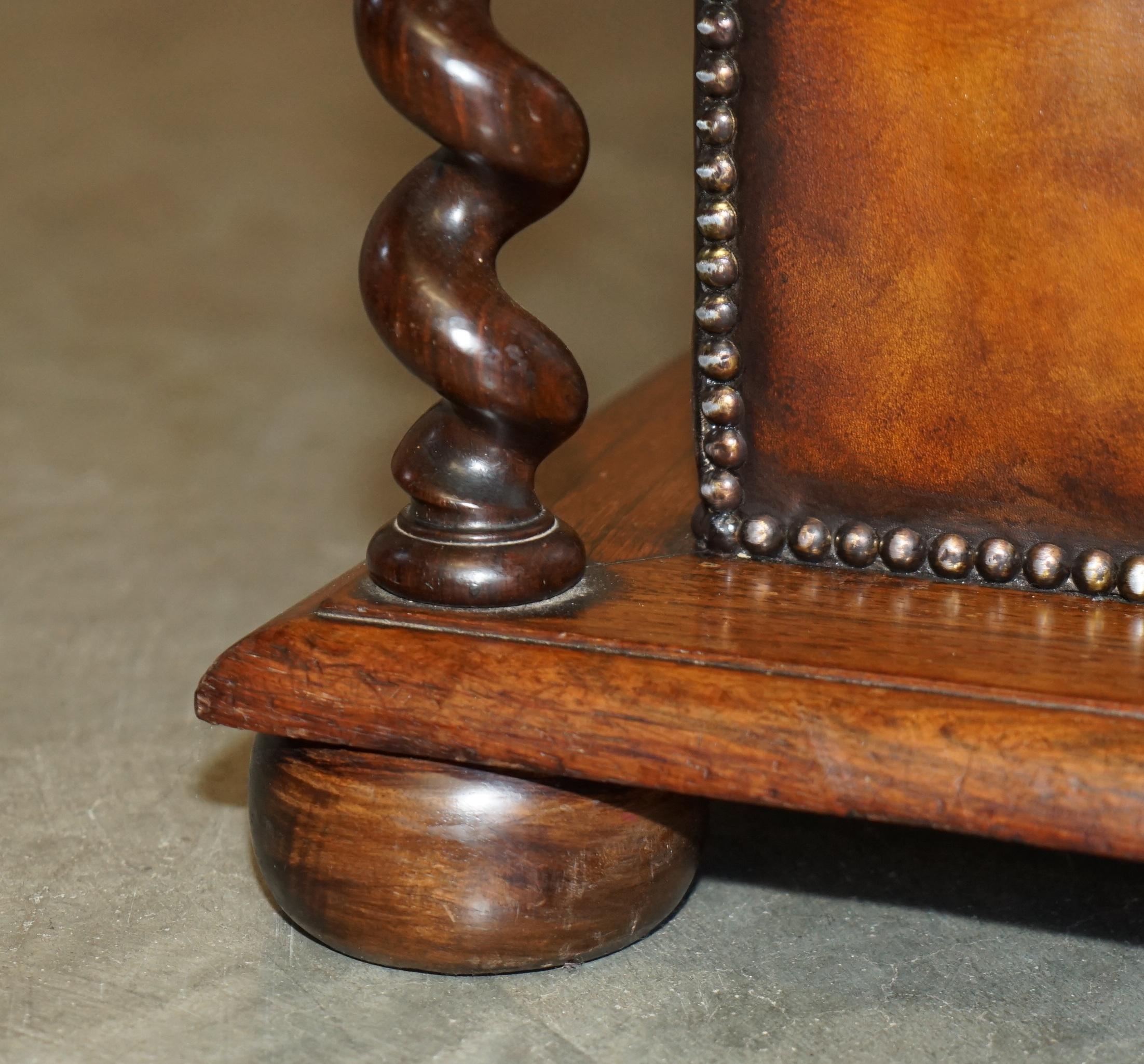 RESTORED ANTiQUE WILLIAM IV BROWN LEATHER HARDWOOD CHESTERFIELD OTTOMAN STOOL 10