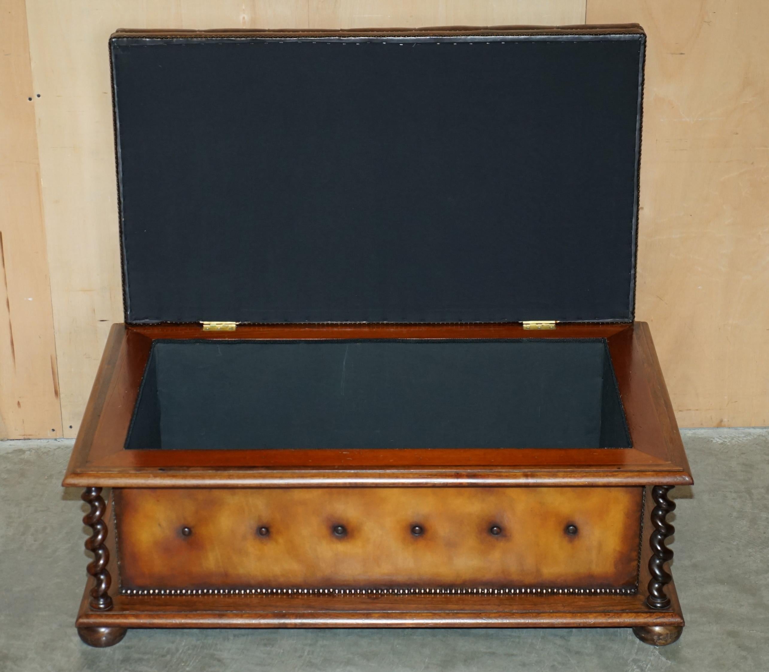 RESTORED ANTiQUE WILLIAM IV BROWN LEATHER HARDWOOD CHESTERFIELD OTTOMAN STOOL 11