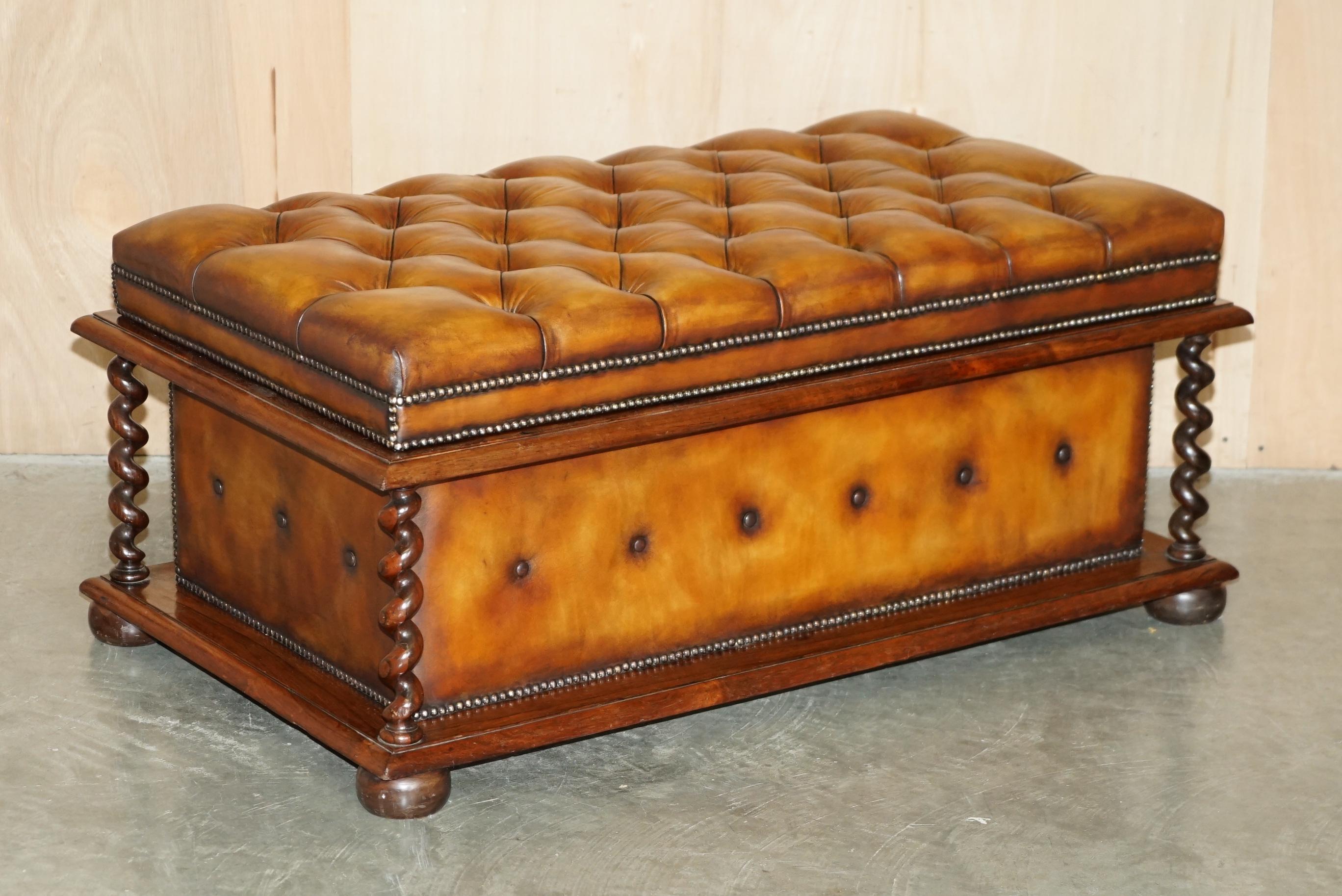 Royal House Antiques

Royal House Antiques is delighted to offer for sale this very rare original, William IV Circa 1830 very large, fully restored, Chesterfield cigar brown leather ottoman bench footstool with internal storage and period Rosewood