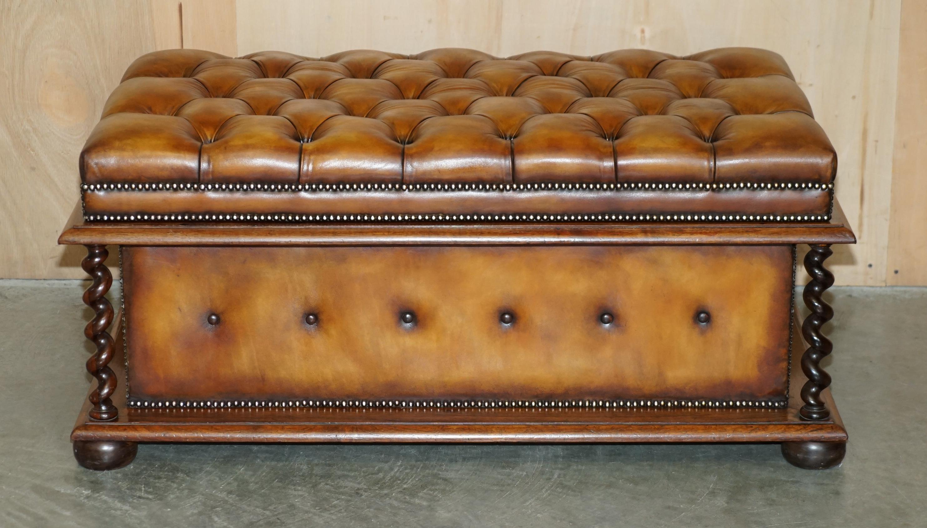 William IV RESTORED ANTiQUE WILLIAM IV BROWN LEATHER HARDWOOD CHESTERFIELD OTTOMAN STOOL