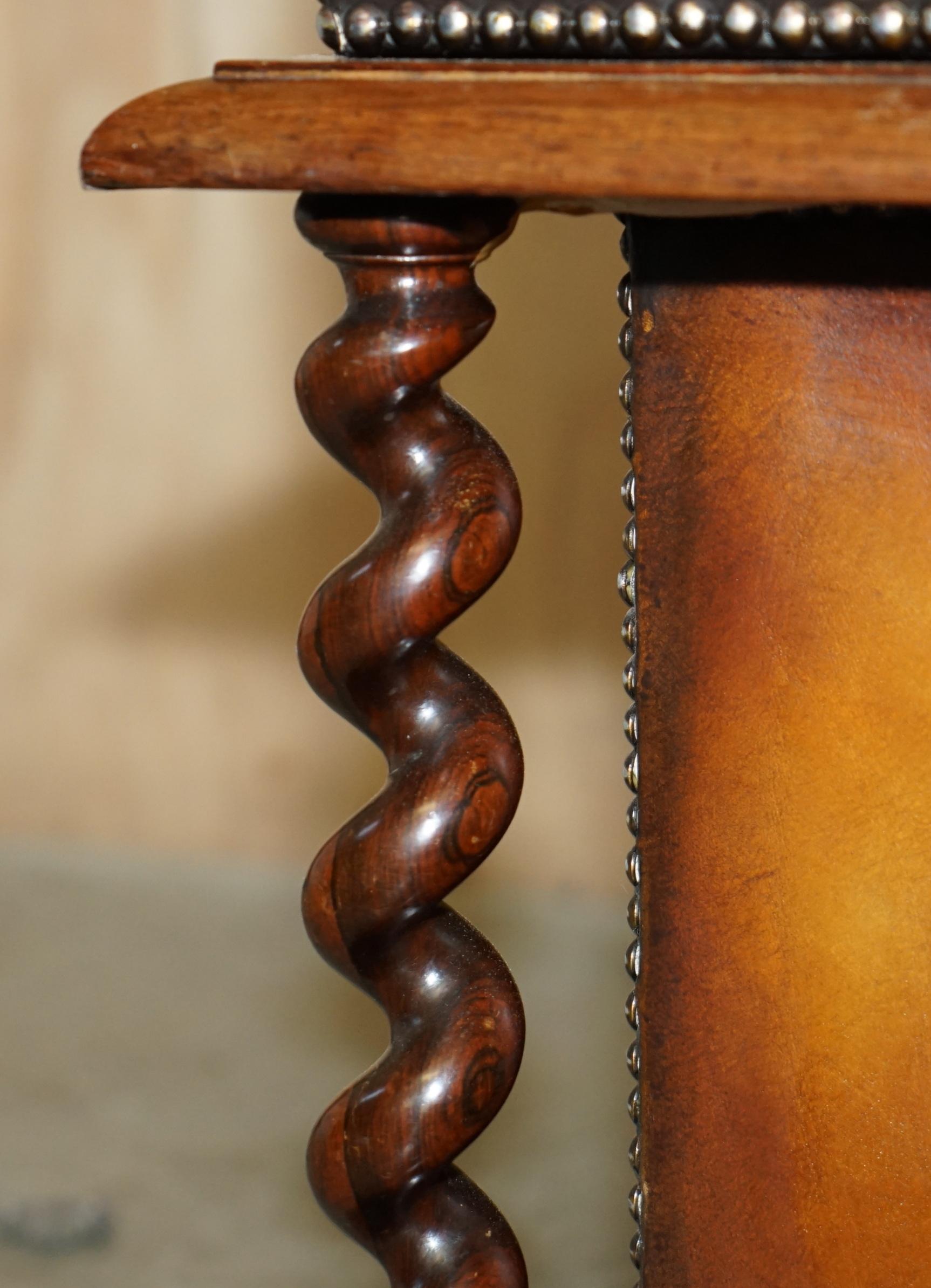 Hand-Crafted RESTORED ANTiQUE WILLIAM IV BROWN LEATHER HARDWOOD CHESTERFIELD OTTOMAN STOOL