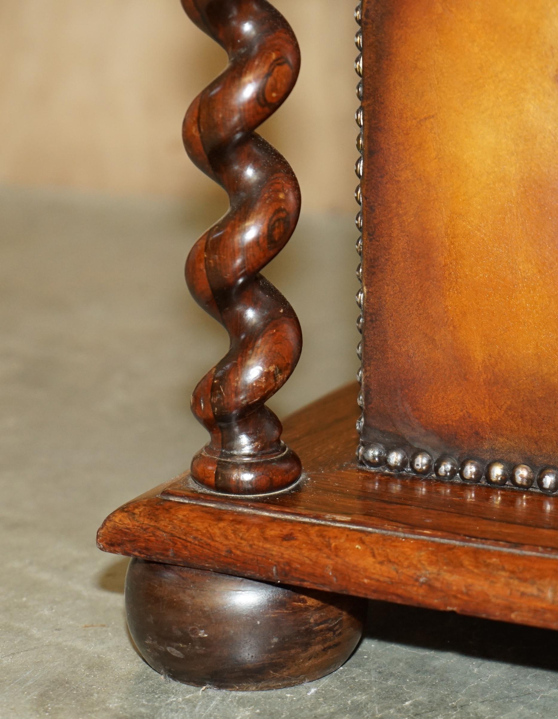 RESTORED ANTiQUE WILLIAM IV BROWN LEATHER HARDWOOD CHESTERFIELD OTTOMAN STOOL In Good Condition In West Sussex, Pulborough
