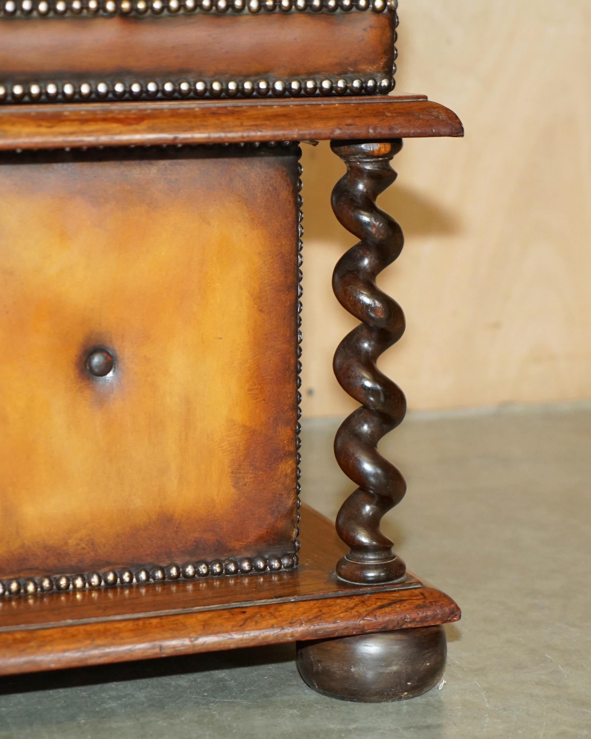 Mid-19th Century RESTORED ANTiQUE WILLIAM IV BROWN LEATHER HARDWOOD CHESTERFIELD OTTOMAN STOOL