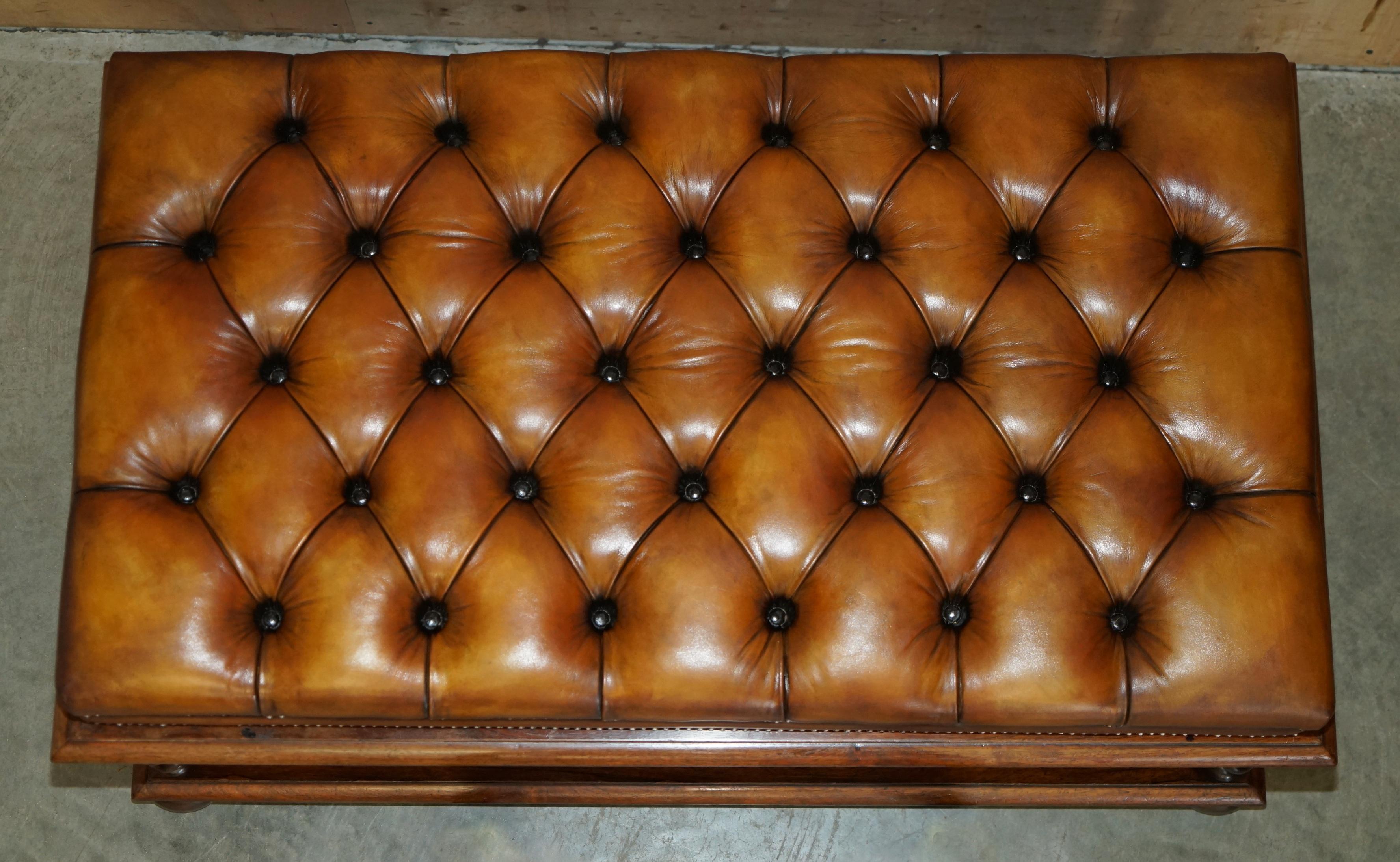 Leather RESTORED ANTiQUE WILLIAM IV BROWN LEATHER HARDWOOD CHESTERFIELD OTTOMAN STOOL