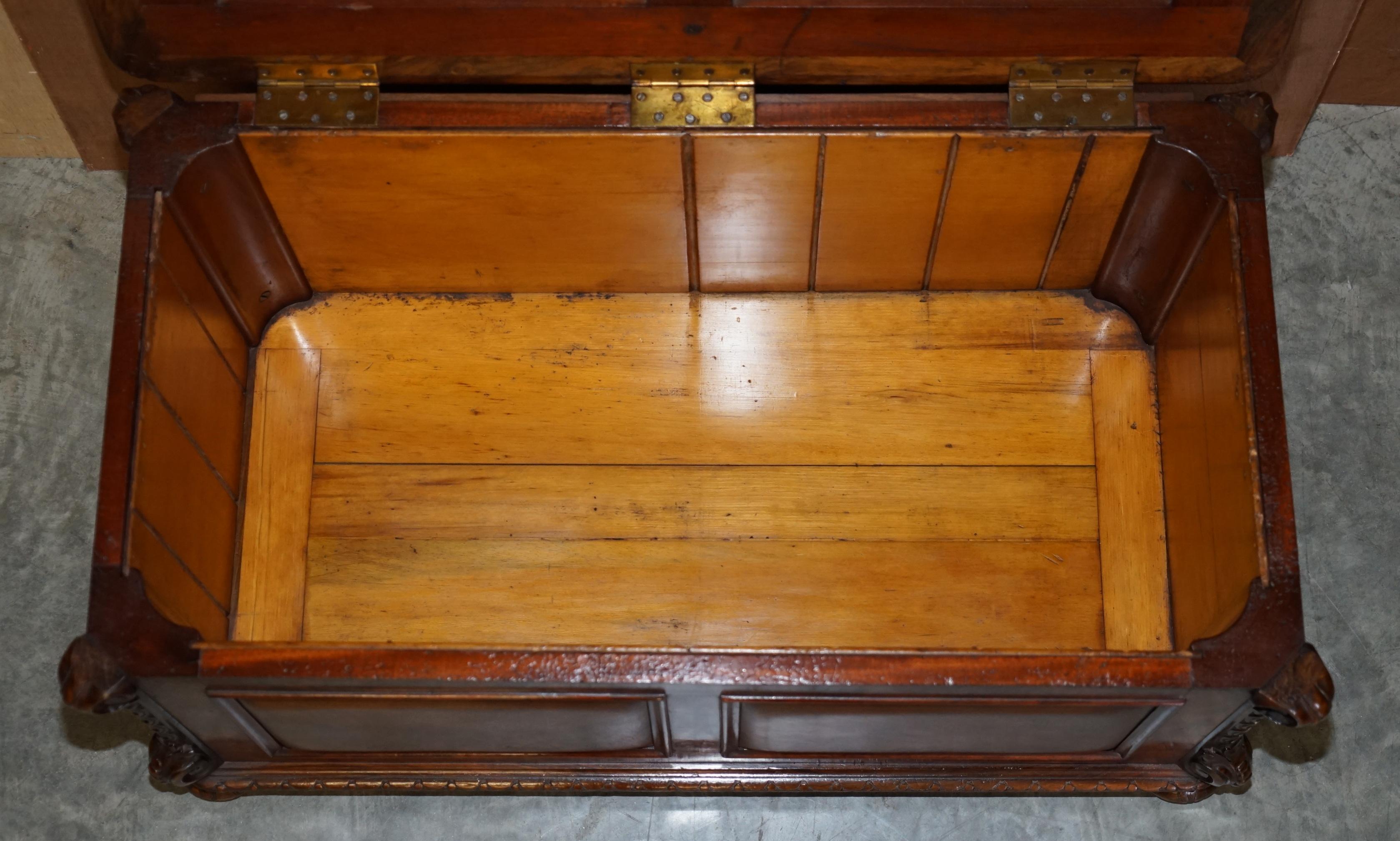 Restored Antique William IV Burr Walnut Brown Leather Chesterfield Ottoman Stool 11