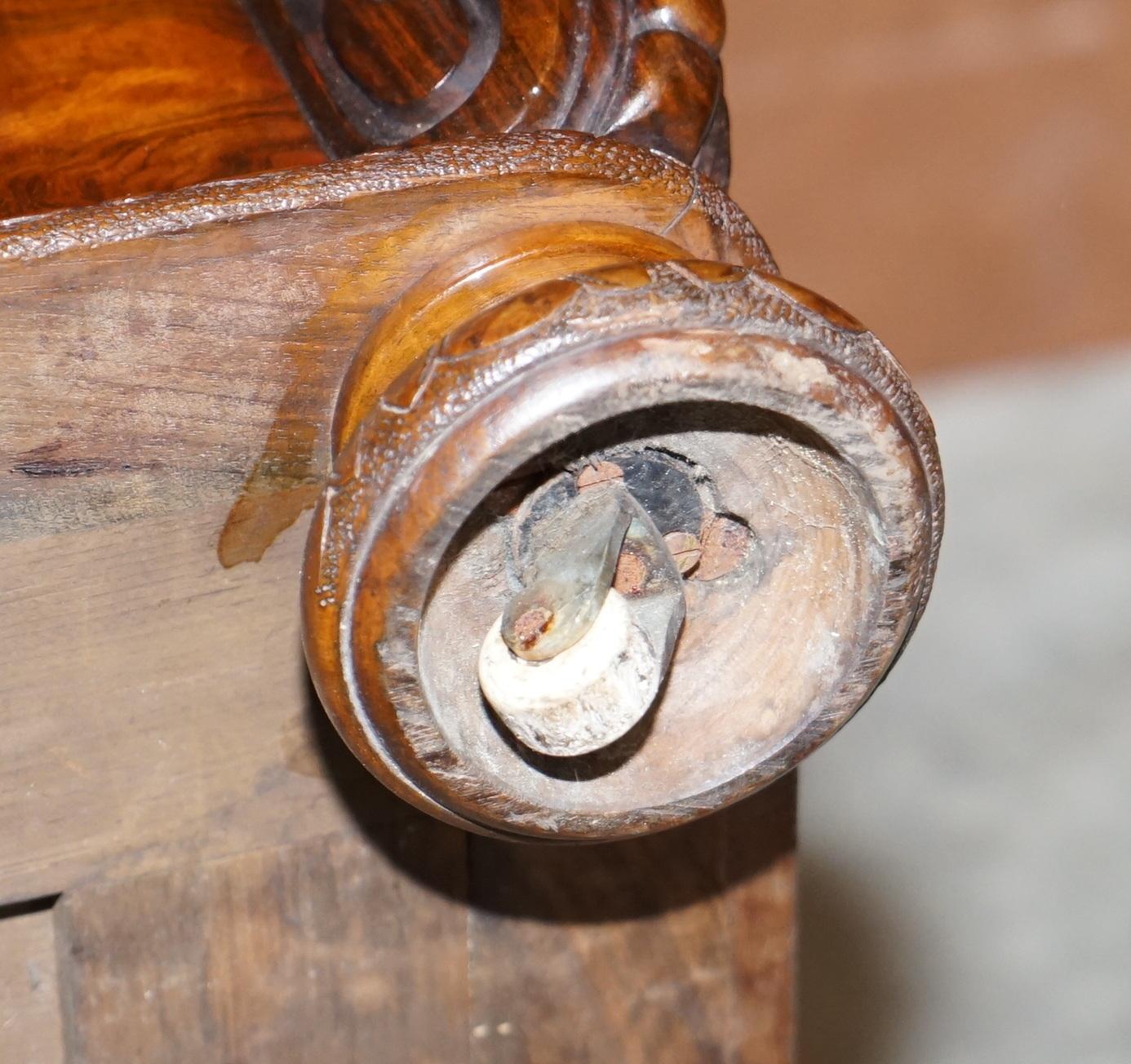 Restored Antique William IV Burr Walnut Brown Leather Chesterfield Ottoman Stool 13