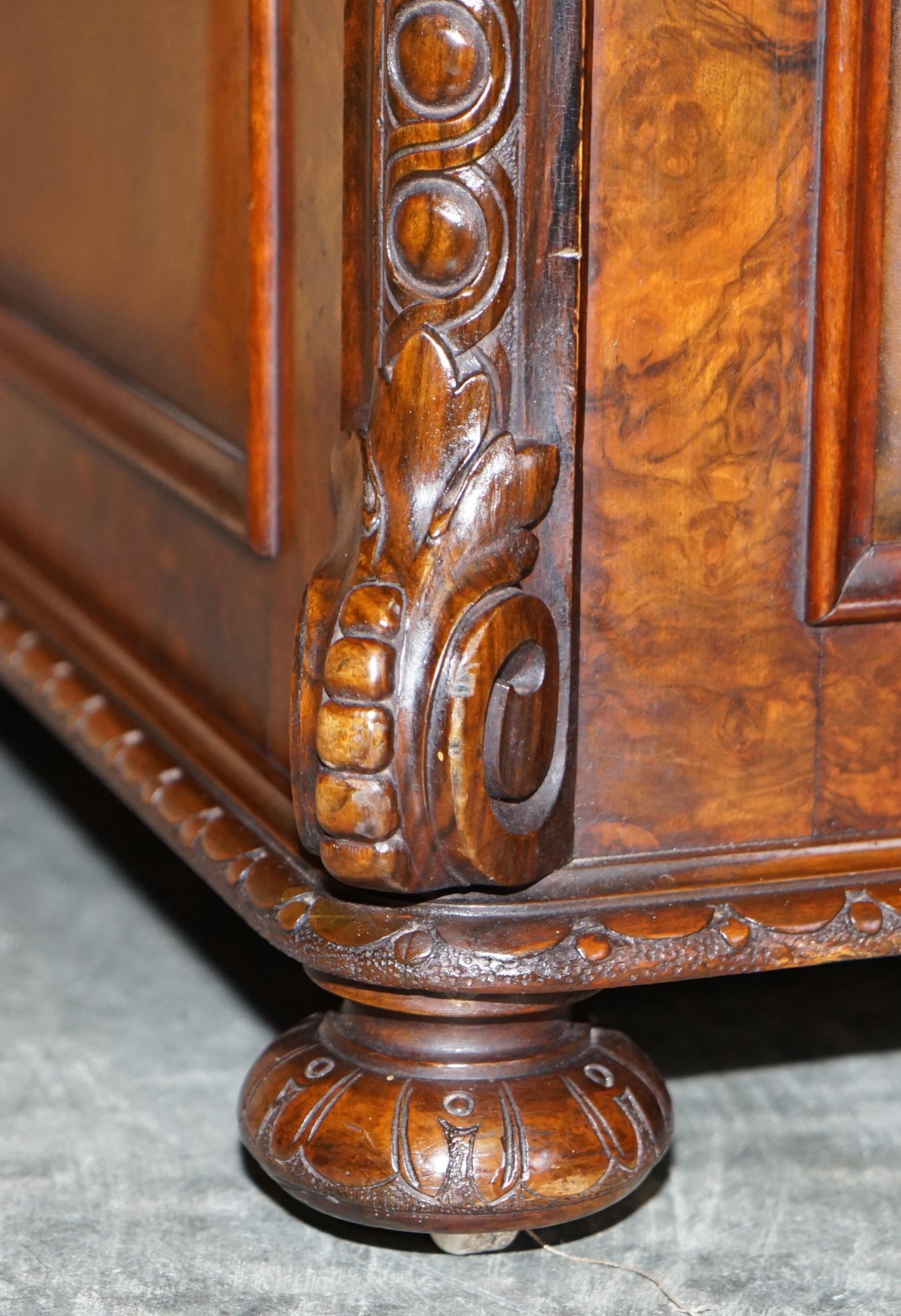 Restored Antique William IV Burr Walnut Brown Leather Chesterfield Ottoman Stool 2