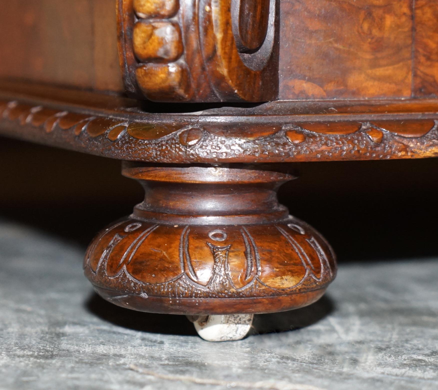 Restored Antique William IV Burr Walnut Brown Leather Chesterfield Ottoman Stool 3