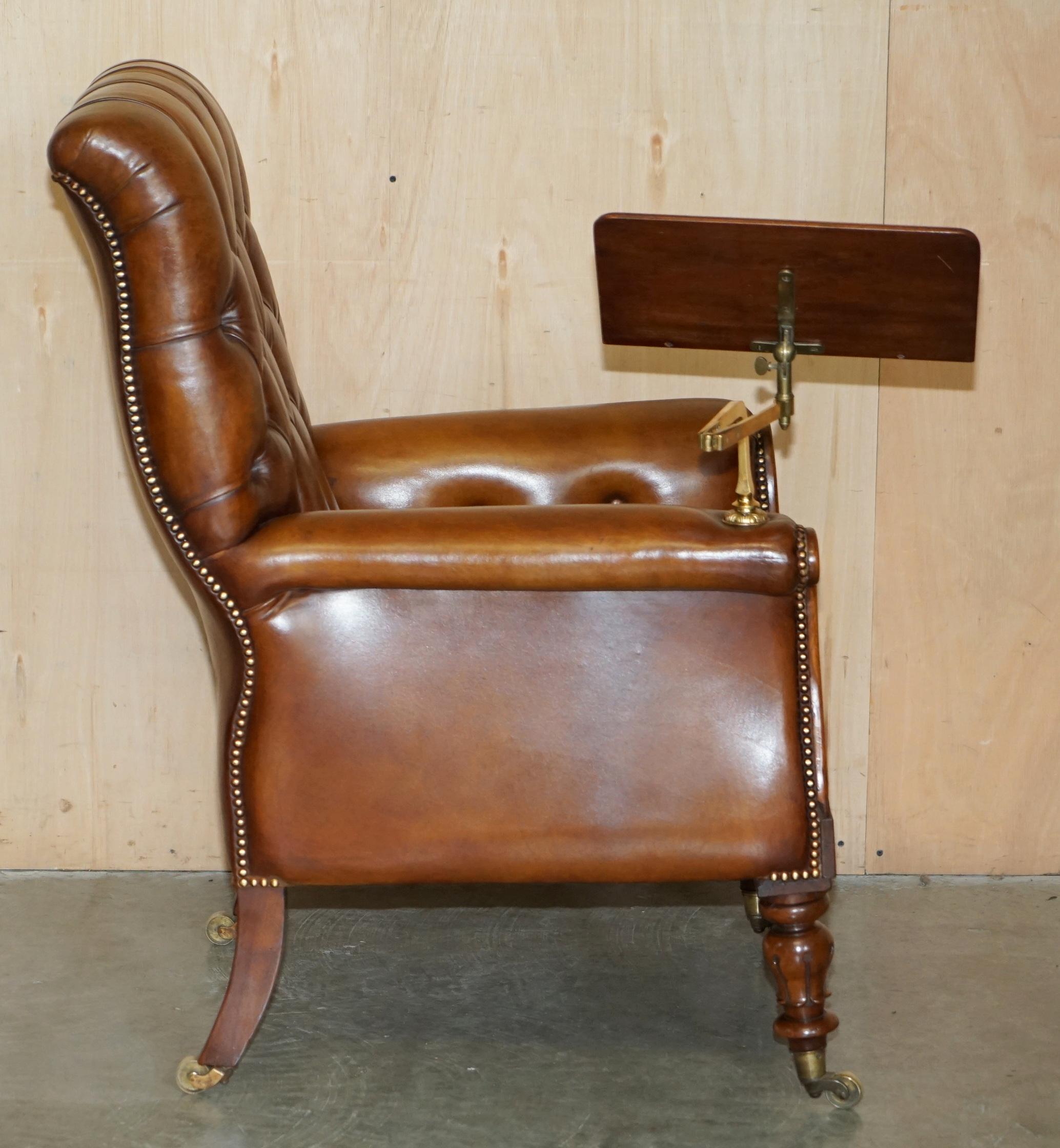 RESTORED ANTiQUE WILLIAM IV CHESTERFIELD BROWN LEATHER ARMCHAIR + WRITING SLOPE For Sale 9