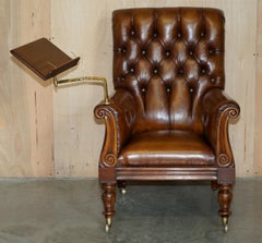 RESTORED ANTiQUE WILLIAM IV CHESTERFIELD BROWN LEATHER ARMCHAIR + WRITING SLOPE