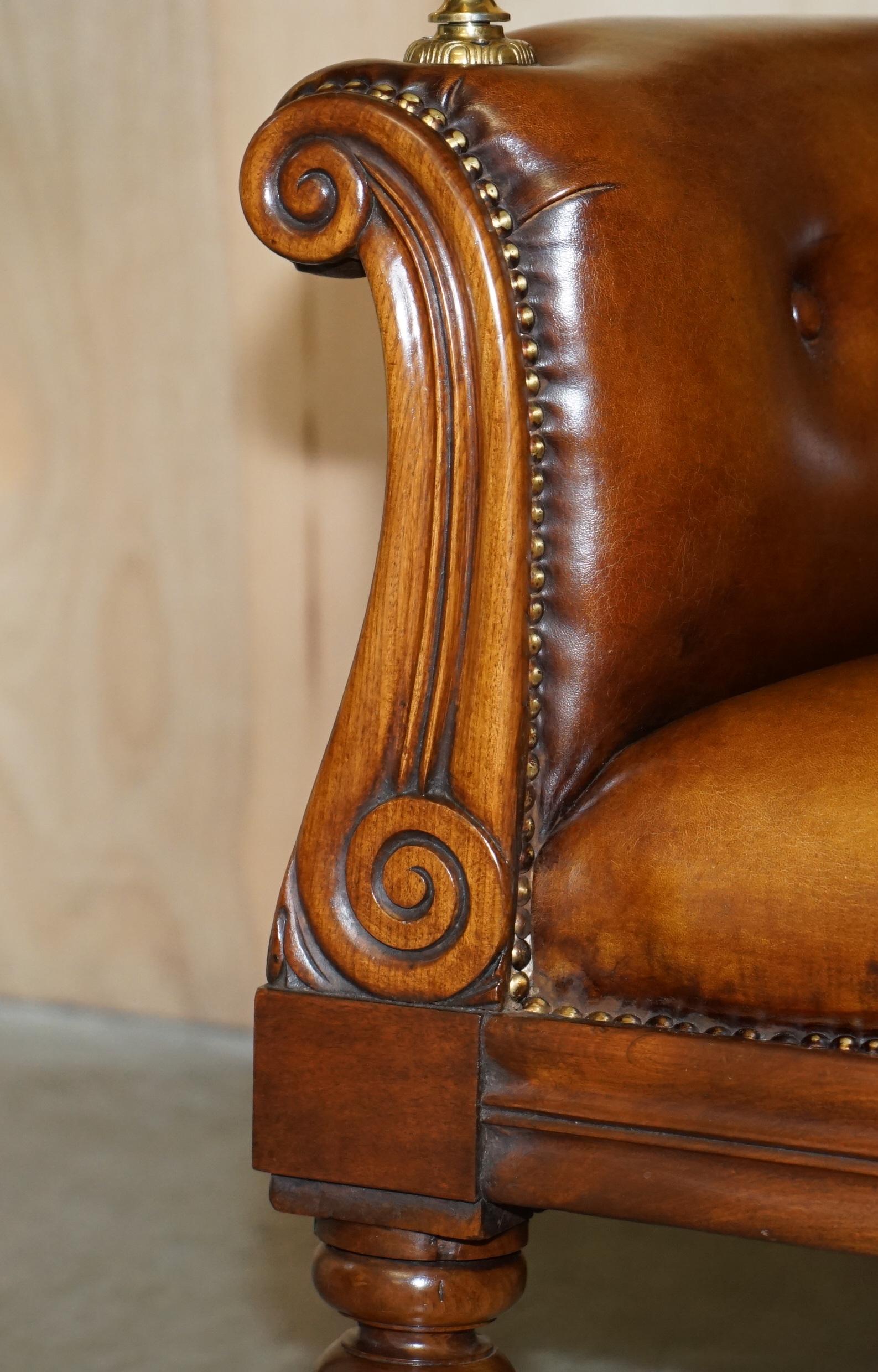 Brass RESTORED ANTiQUE WILLIAM IV CHESTERFIELD BROWN LEATHER ARMCHAIR + WRITING SLOPE For Sale