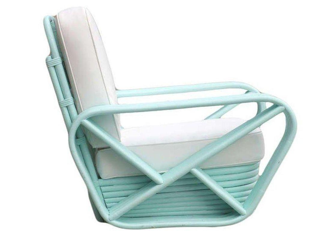 Sedie da salotto in rattan Pretzel quadrate a 5 fili di colore turchese acqua restaurate - coppia In condizioni ottime in vendita a Van Nuys, CA