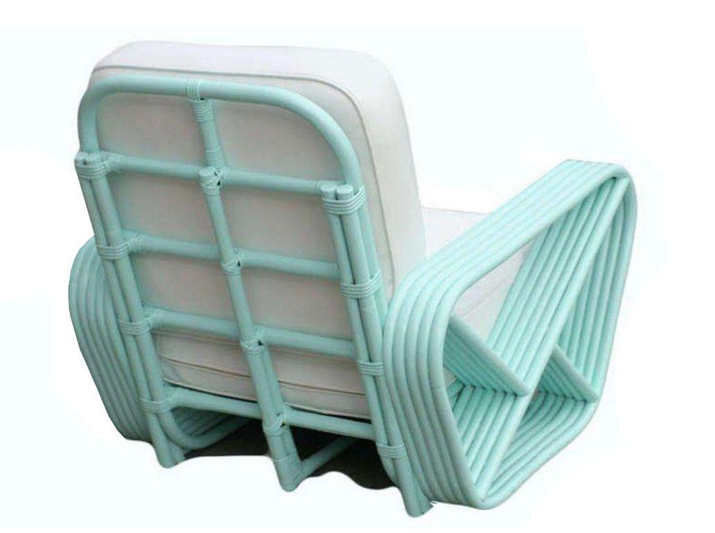 Metà XX secolo Sedie da salotto in rattan Pretzel quadrate a 5 fili di colore turchese acqua restaurate - coppia in vendita