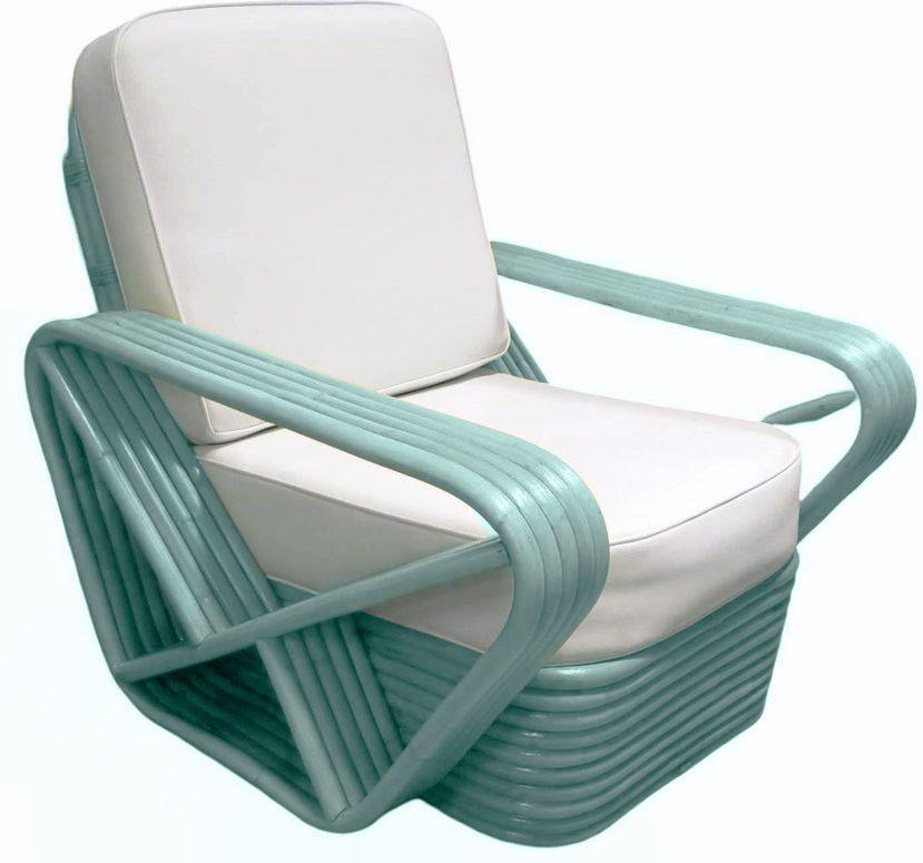 Tessuto Sedie da salotto in rattan Pretzel quadrate a 5 fili di colore turchese acqua restaurate - coppia in vendita