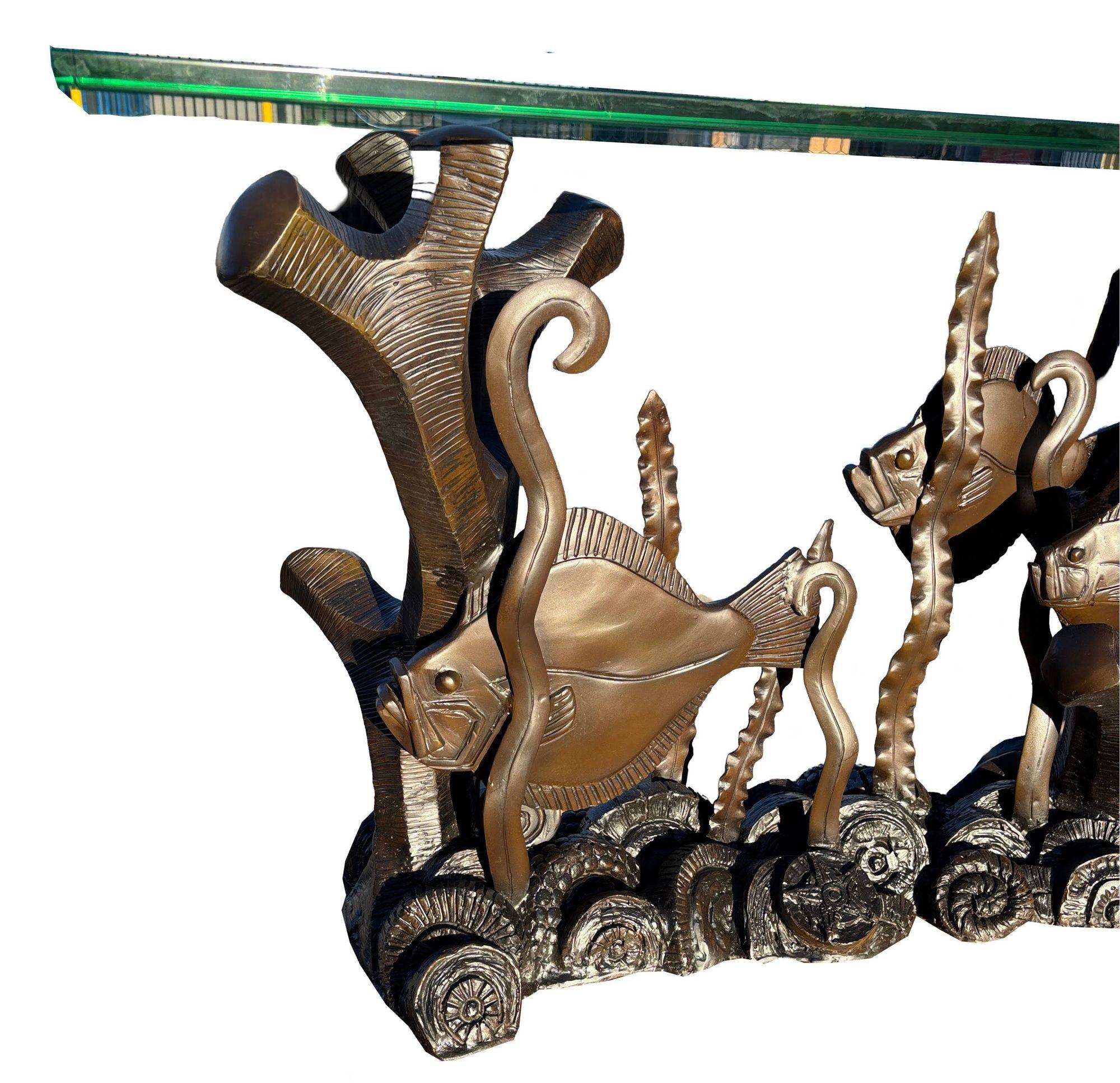 Restaurierter Konsolentisch aus Aquatischer Bronze von Phyllis Morris im Angebot 1